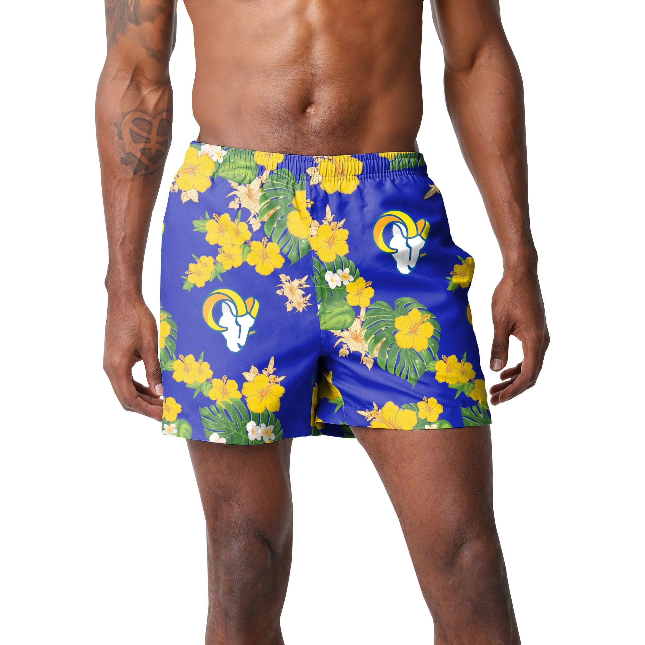 Los Angeles Rams NFL Mens Floral Slim Fit 5.5" Swimming Suit Trunks - Image 2