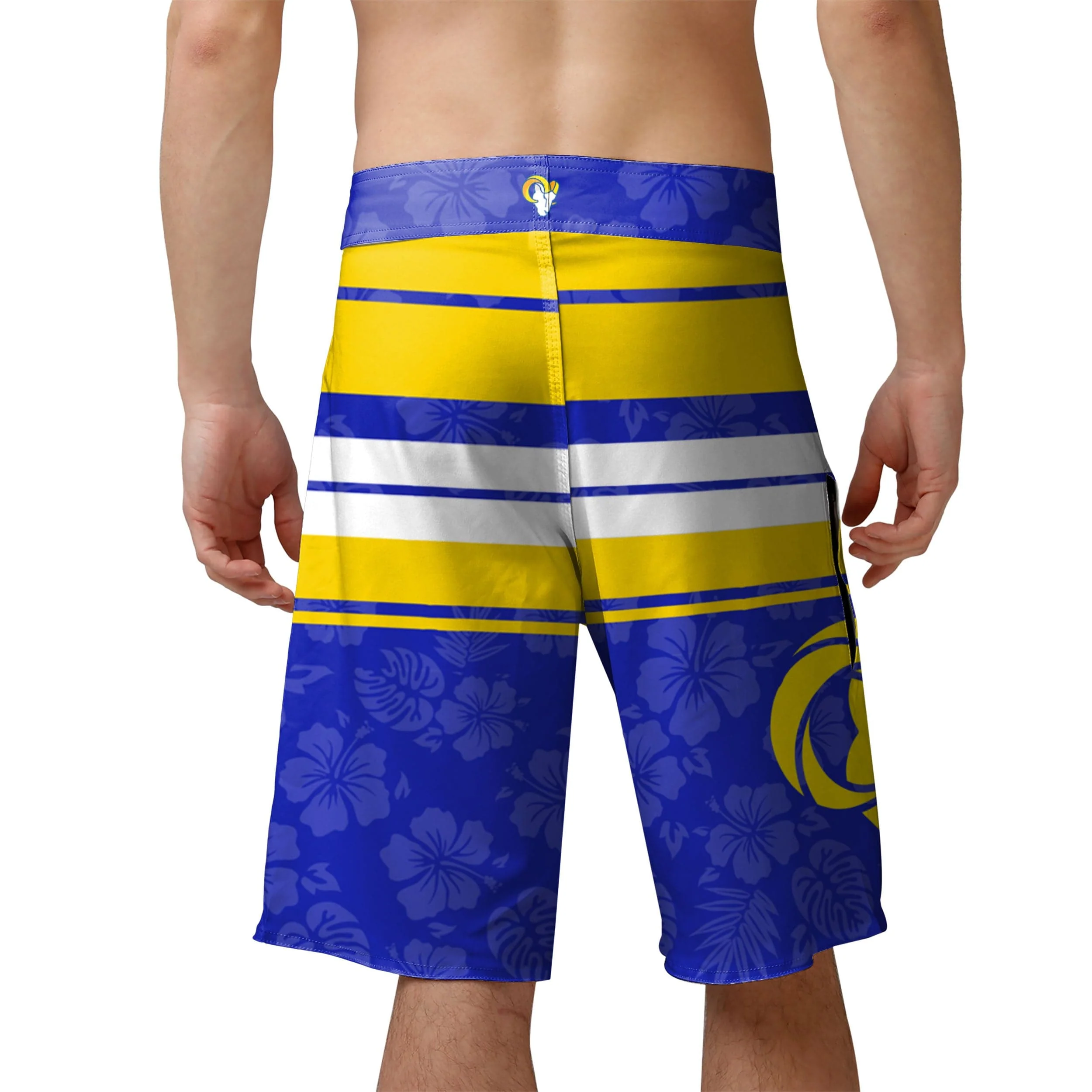 Los Angeles Rams NFL Mens Hibiscus Boardwalk Stripe Boardshorts - Image 3