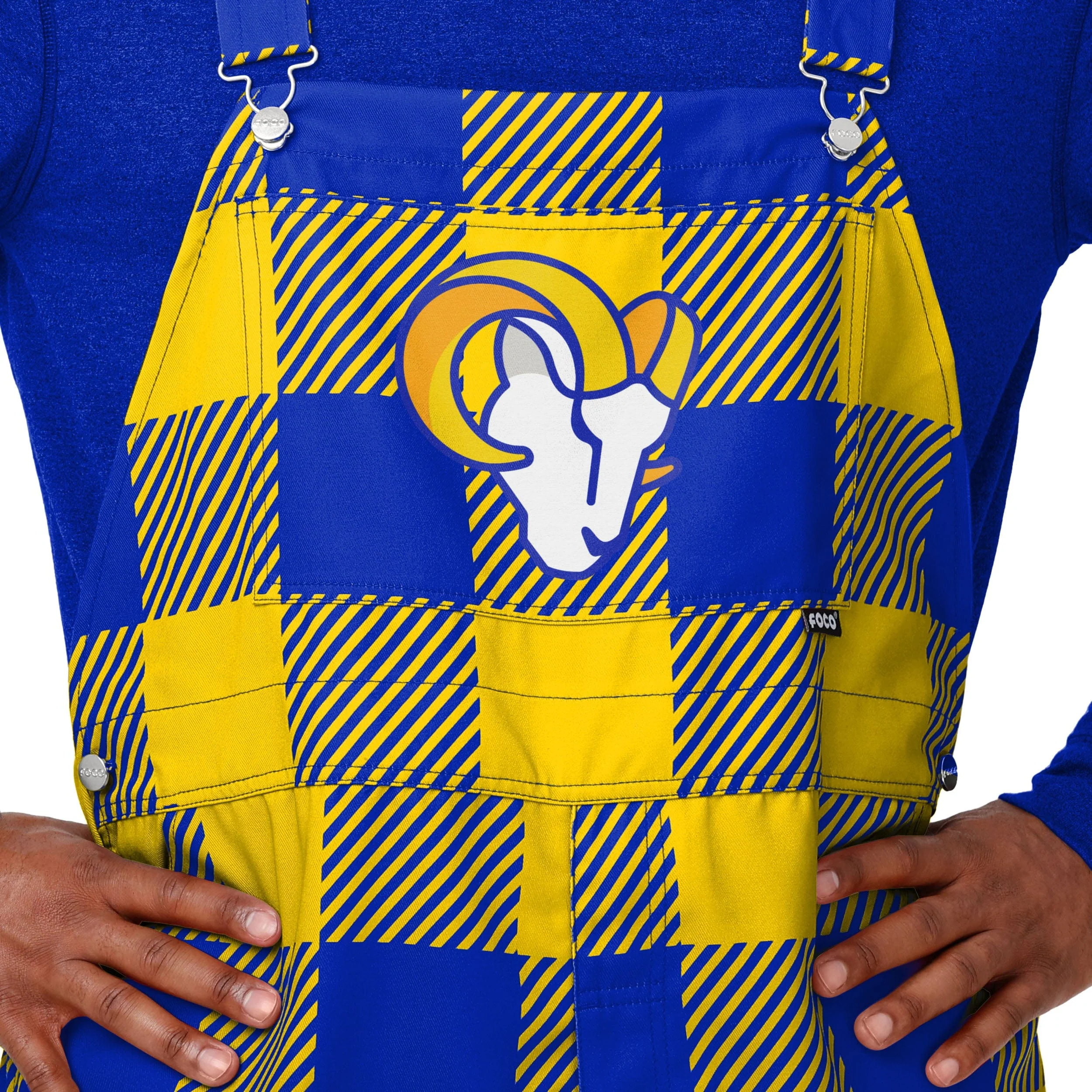 Los Angeles Rams NFL Mens Plaid Bib Overalls - Image 4