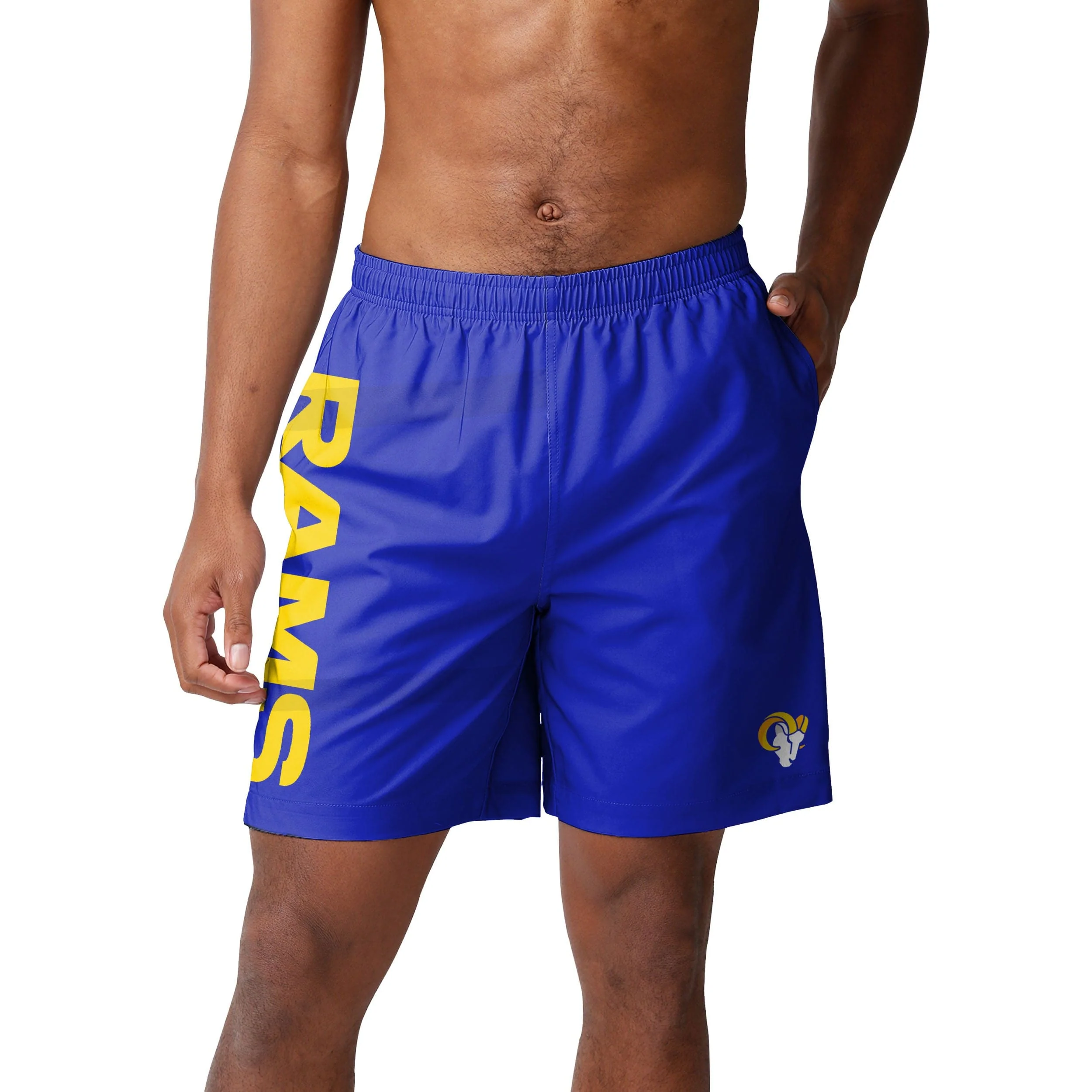 Los Angeles Rams NFL Mens Solid Wordmark Traditional Swimming Trunks - Image 2