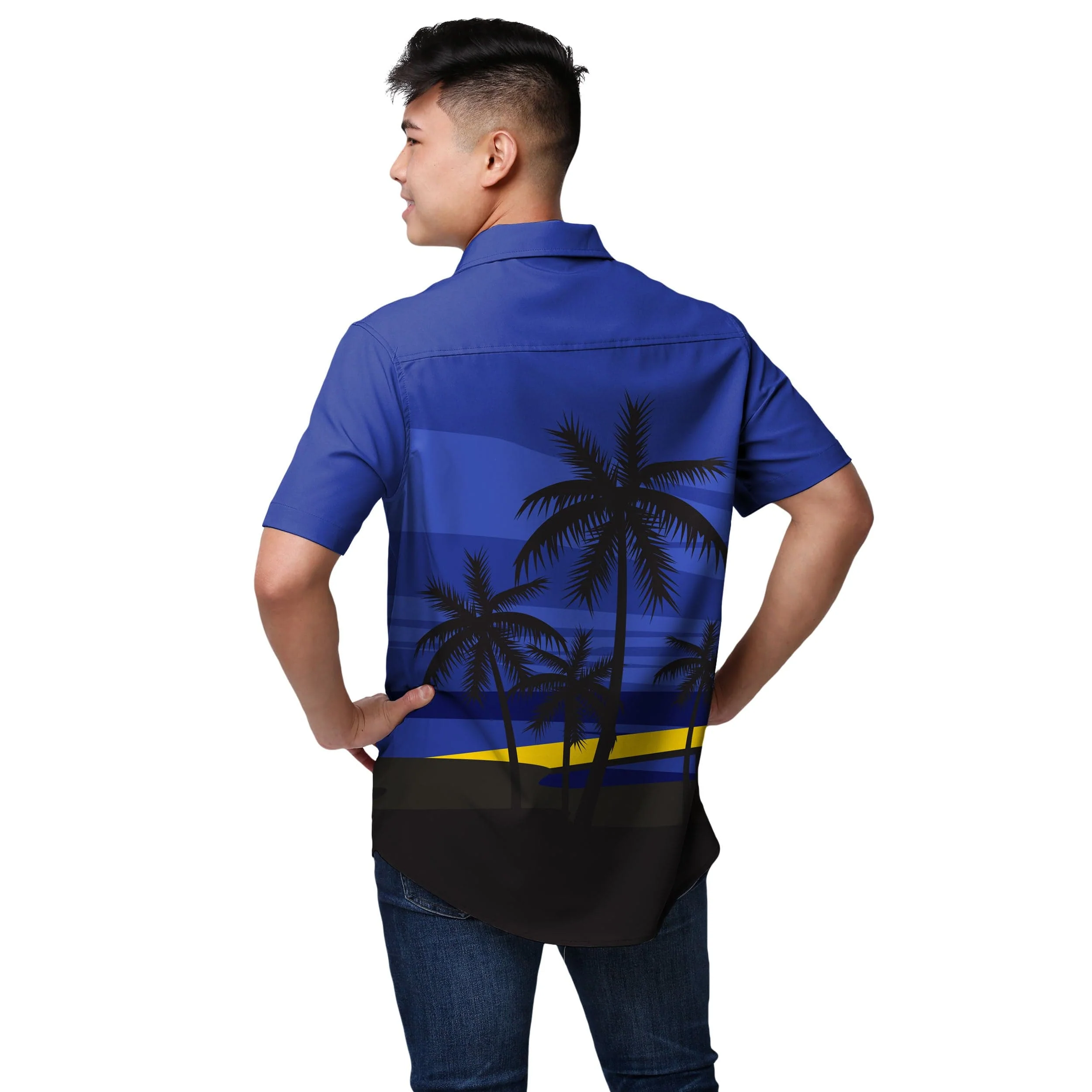 Los Angeles Rams NFL Mens Tropical Sunset Button Up Shirt - Image 3