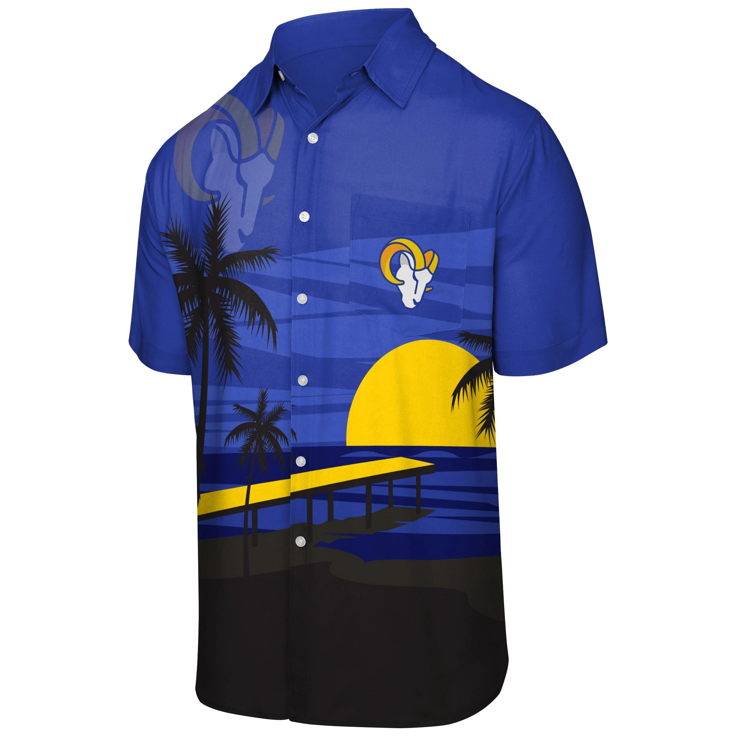 Los Angeles Rams NFL Mens Tropical Sunset Button Up Shirt - Image 4