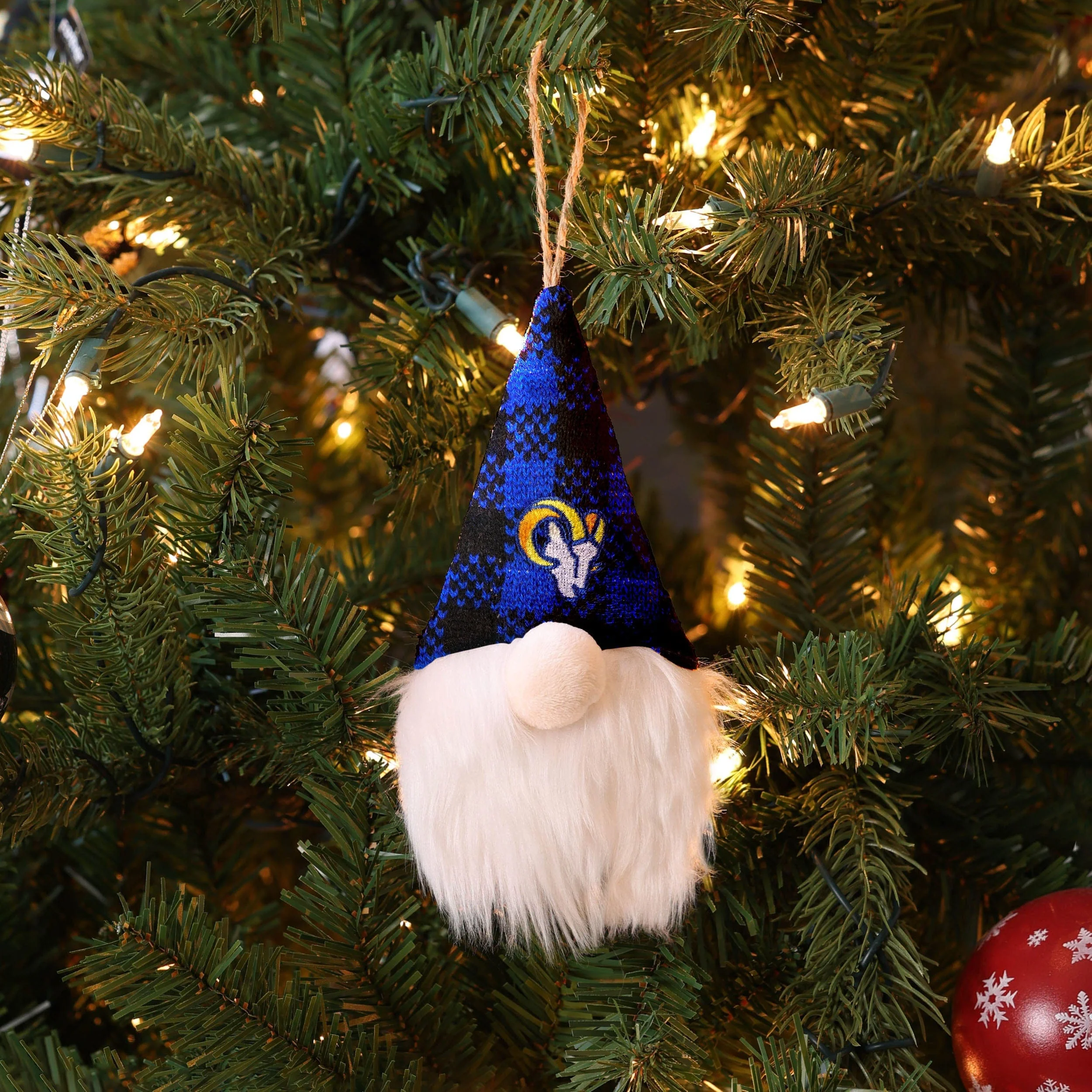 Los Angeles Rams NFL Plaid Hat Plush Gnome Ornament - Image 3