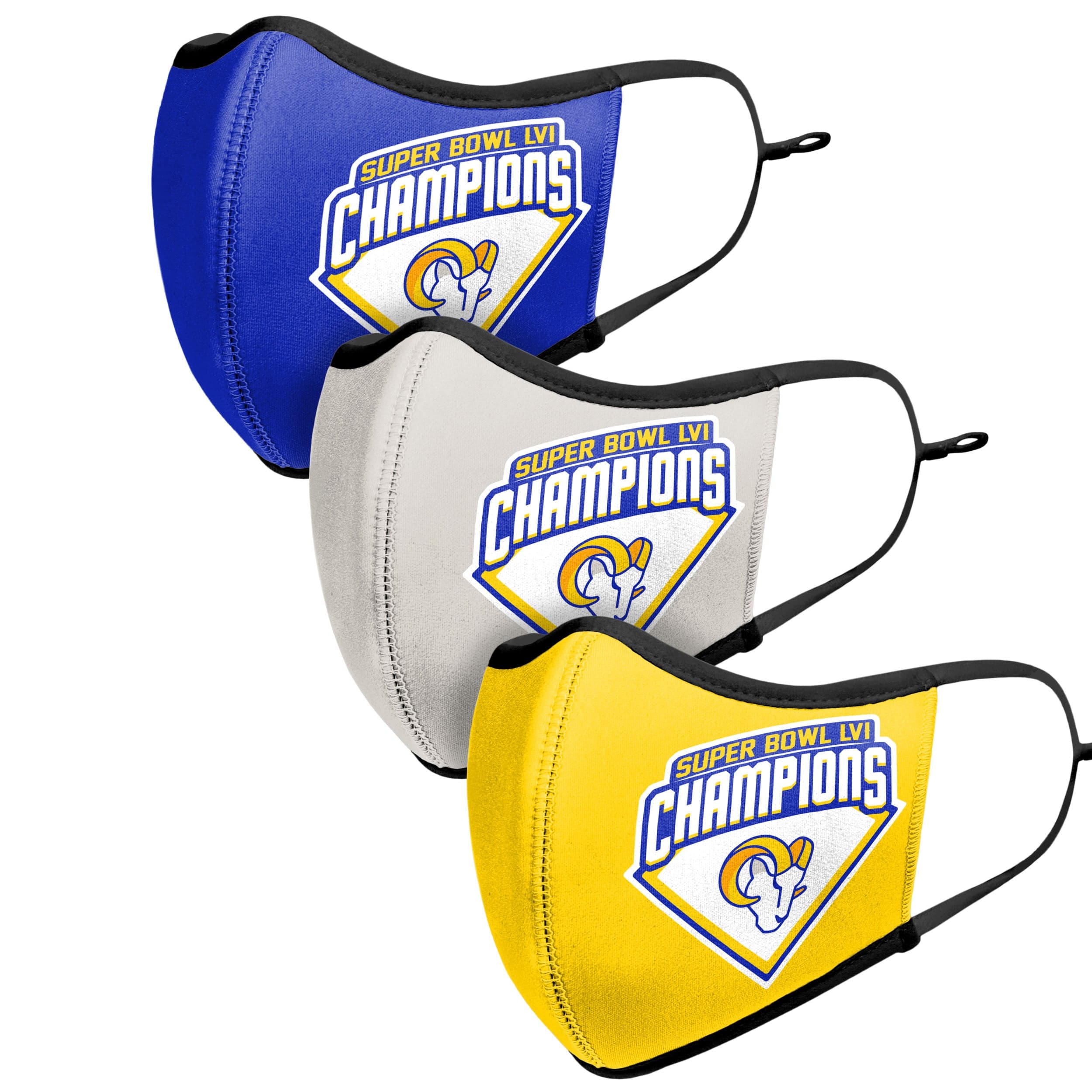 Los Angeles Rams NFL Super Bowl LVI Champions Sport 3 Pack Face Cover - Image 4