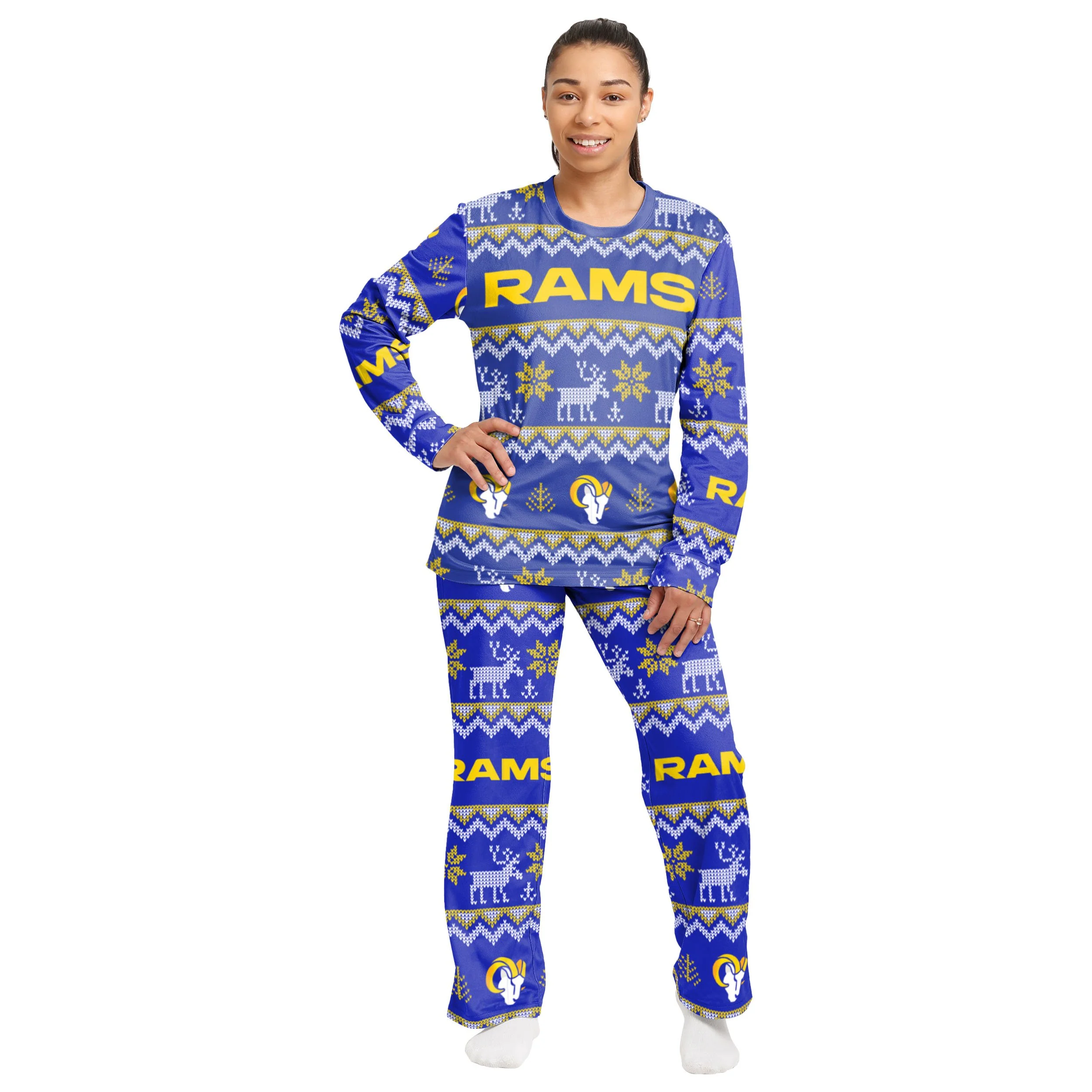 Los Angeles Rams NFL Ugly Pattern Family Holiday Pajamas - Image 5