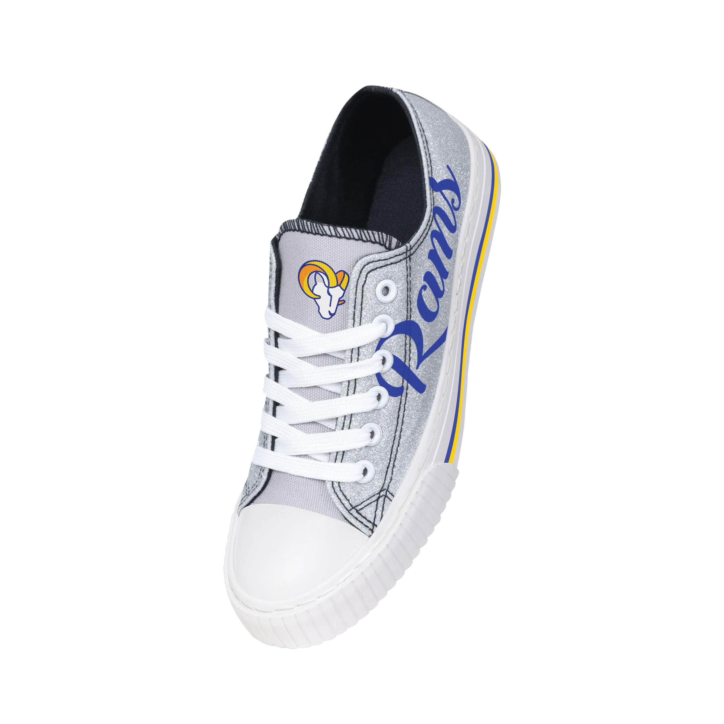 Los Angeles Rams NFL Womens Color Glitter Low Top Canvas Shoes - Image 3