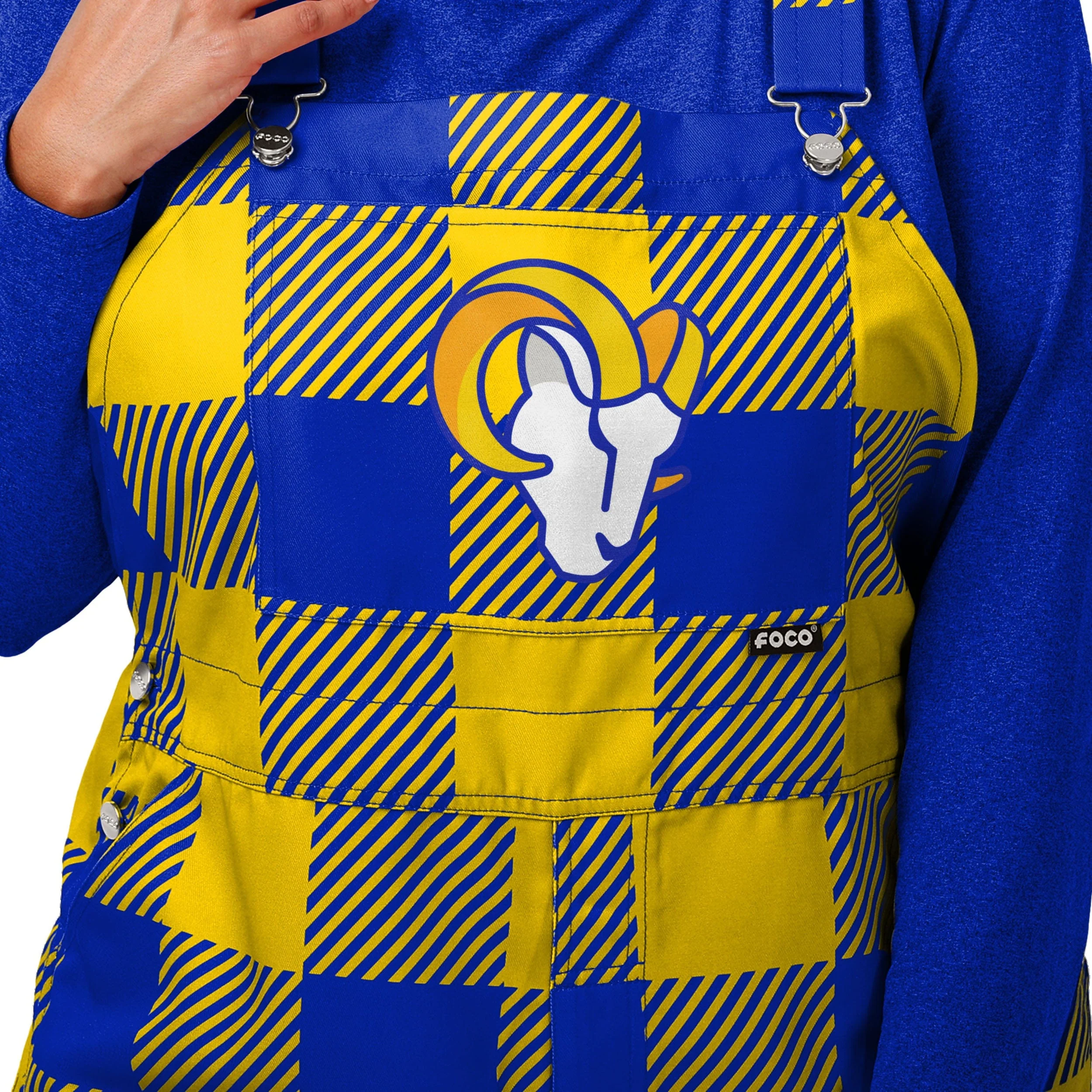 Los Angeles Rams NFL Womens Plaid Bib Overalls - Image 4