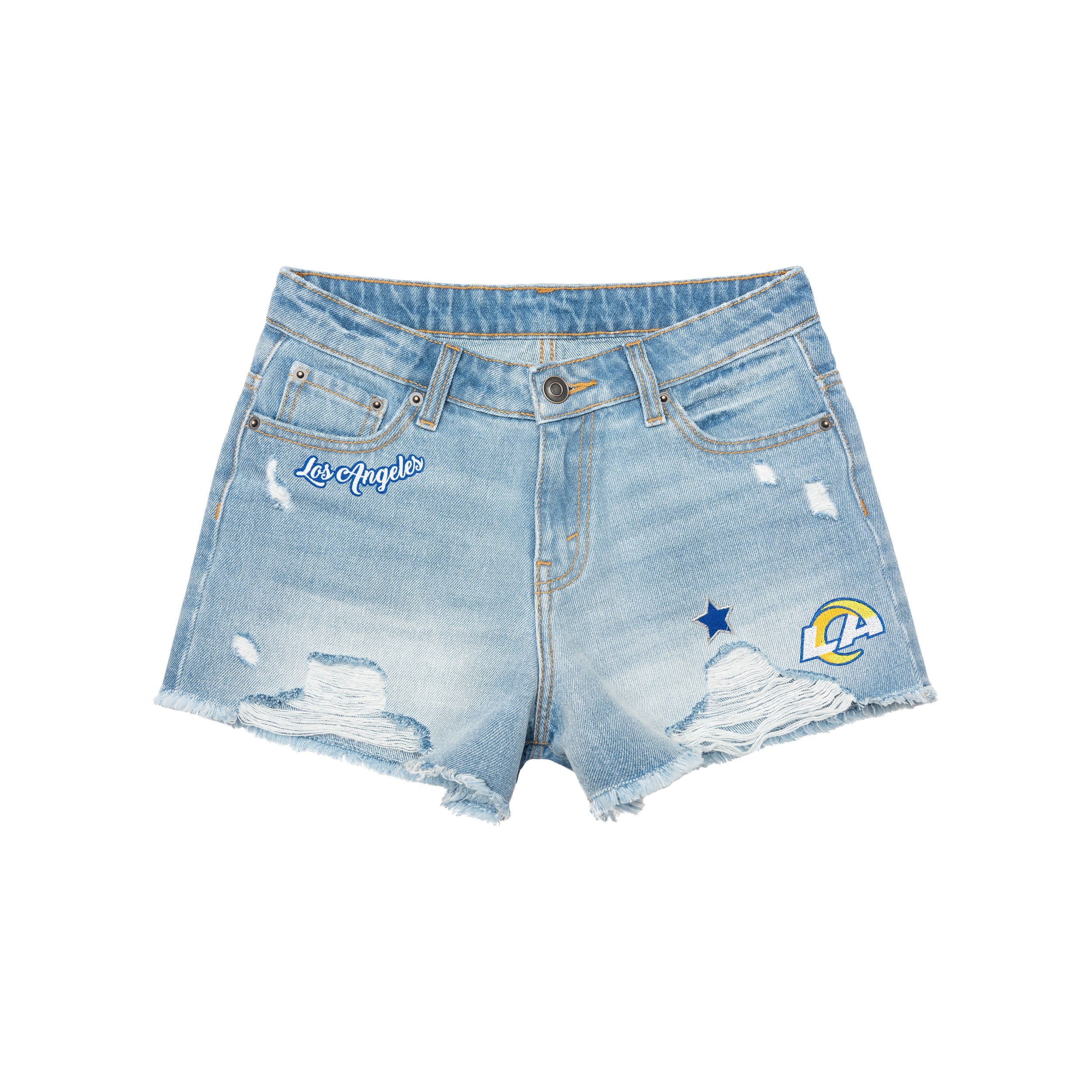 Los Angeles Rams NFL Womens Team Logo Denim Shorts - Image 3