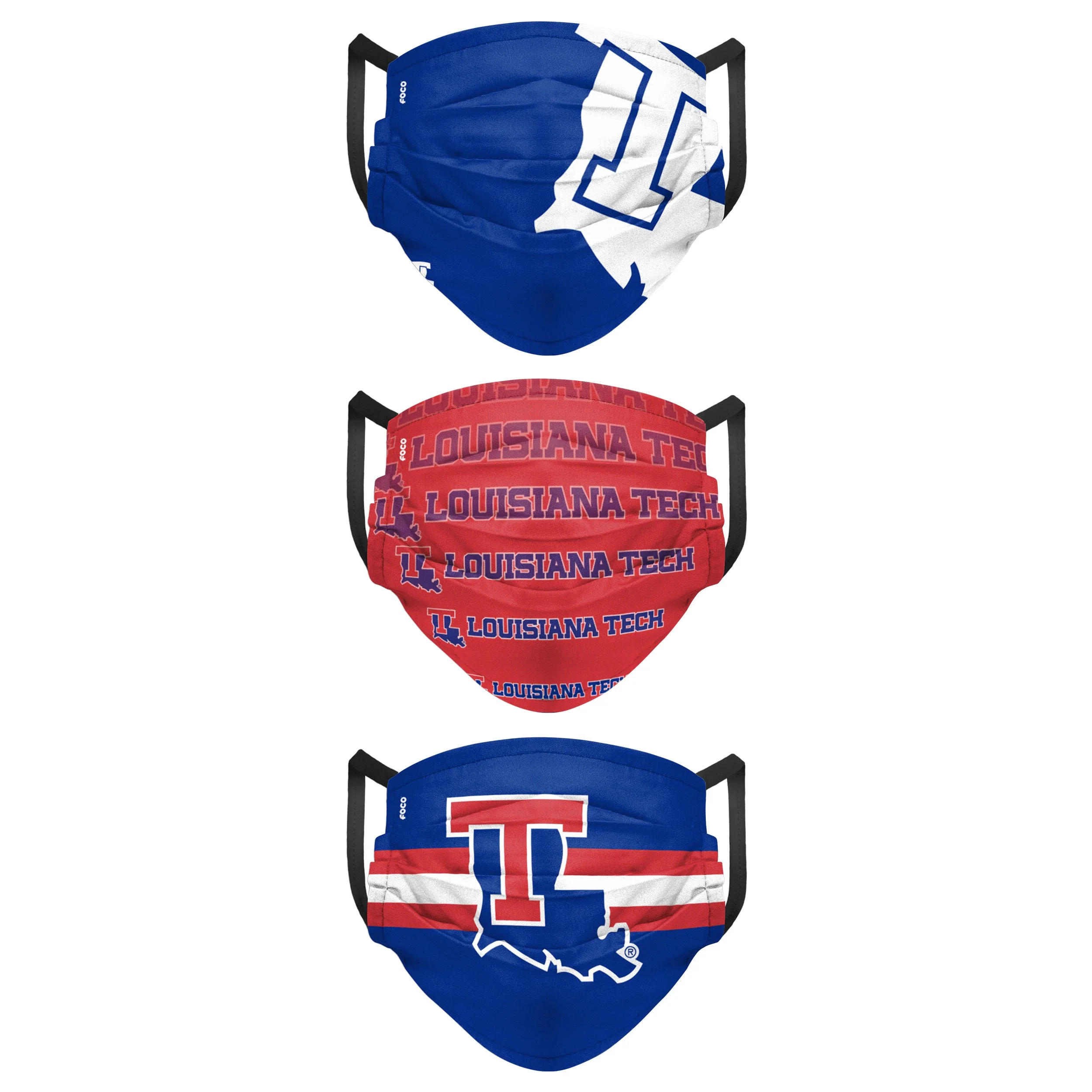 Louisiana Tech Bulldogs NCAA Mens Matchday 3 Pack Face Cover - Image 2