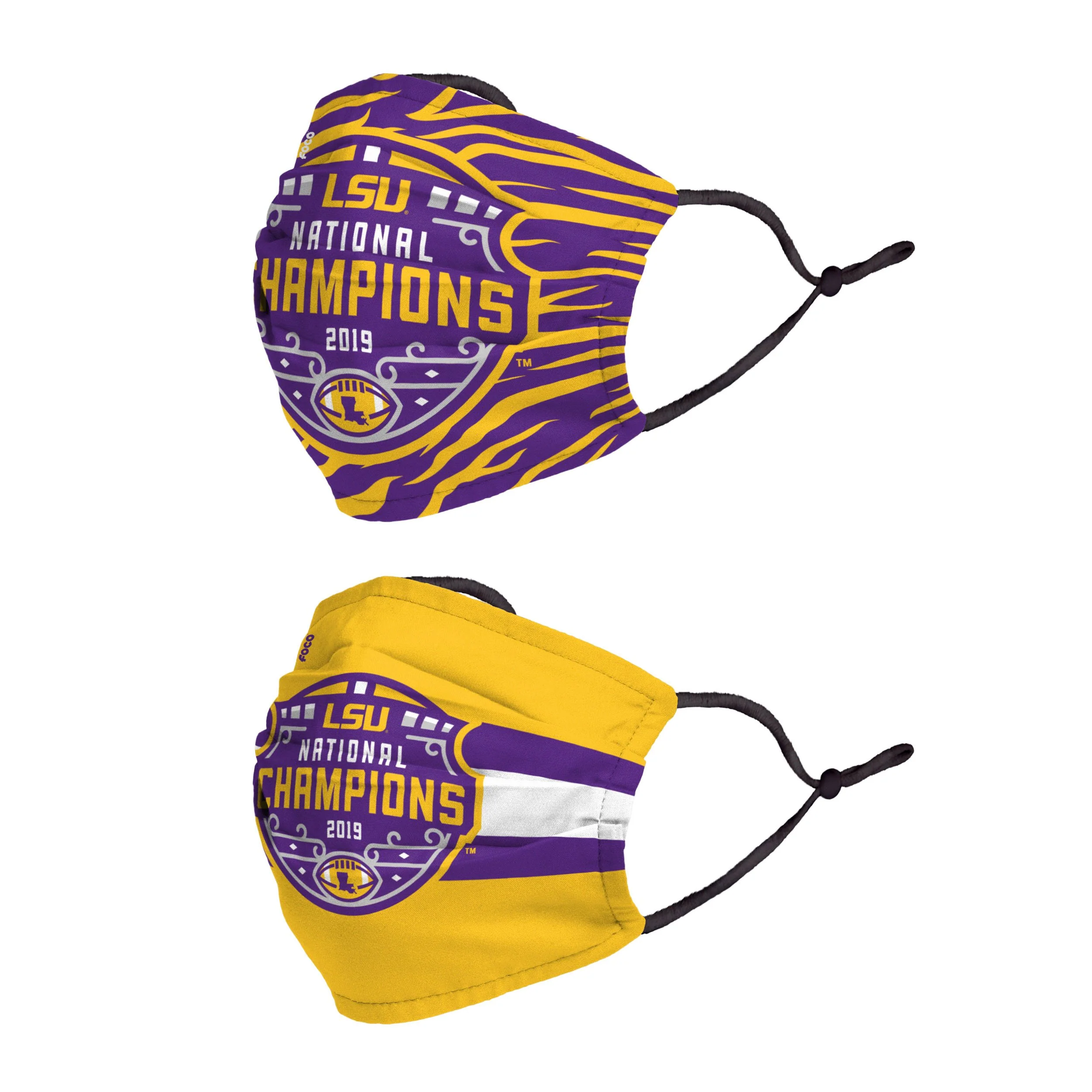 LSU Tigers NCAA 2019 Football National Champions Adjustable 2 Pack Face Cover - Image 2