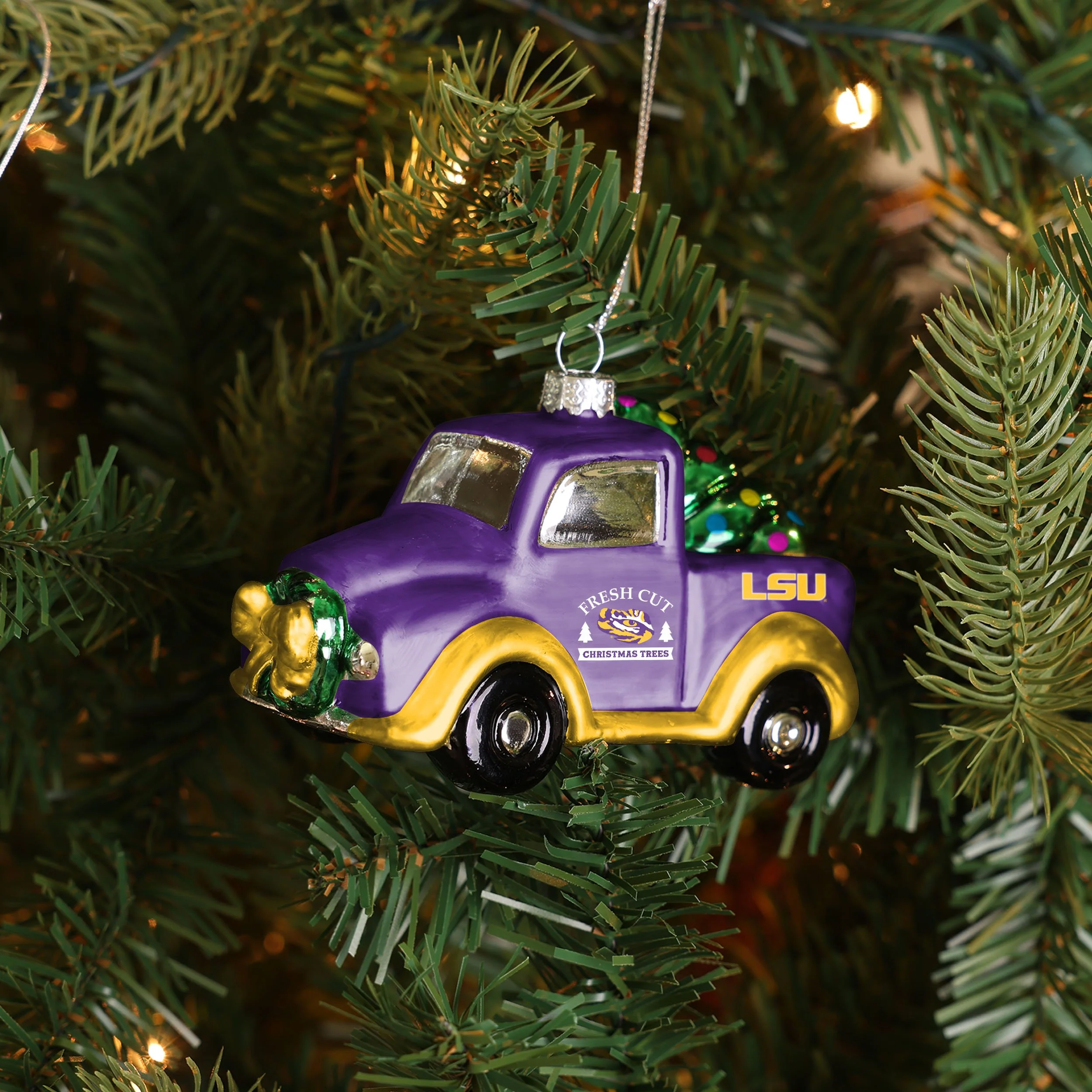 LSU Tigers NCAA Blown Glass Truck Ornament - Image 3