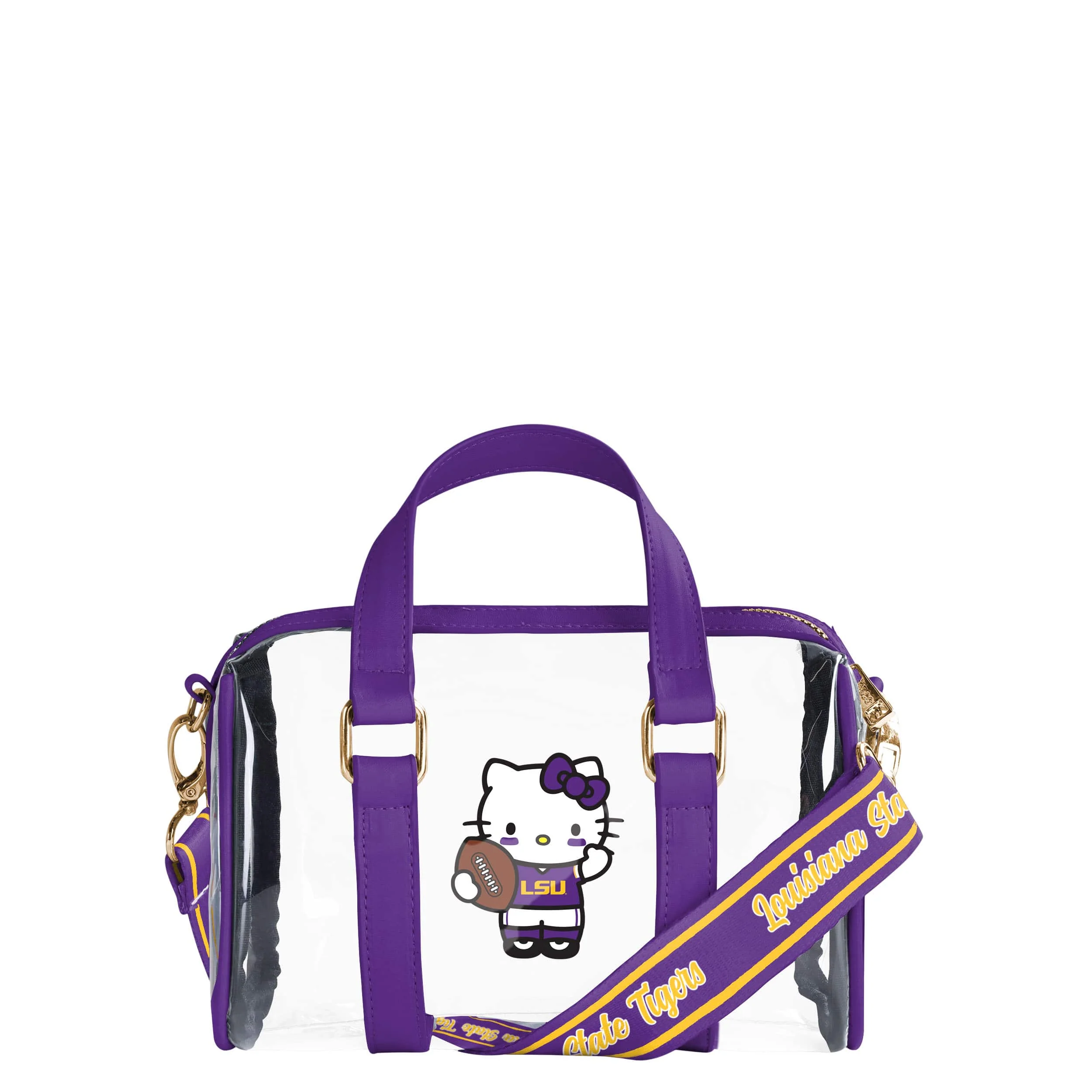 LSU Tigers NCAA Hello Kitty® Clear Barrel Bag (PREORDER - SHIPS MID JULY)