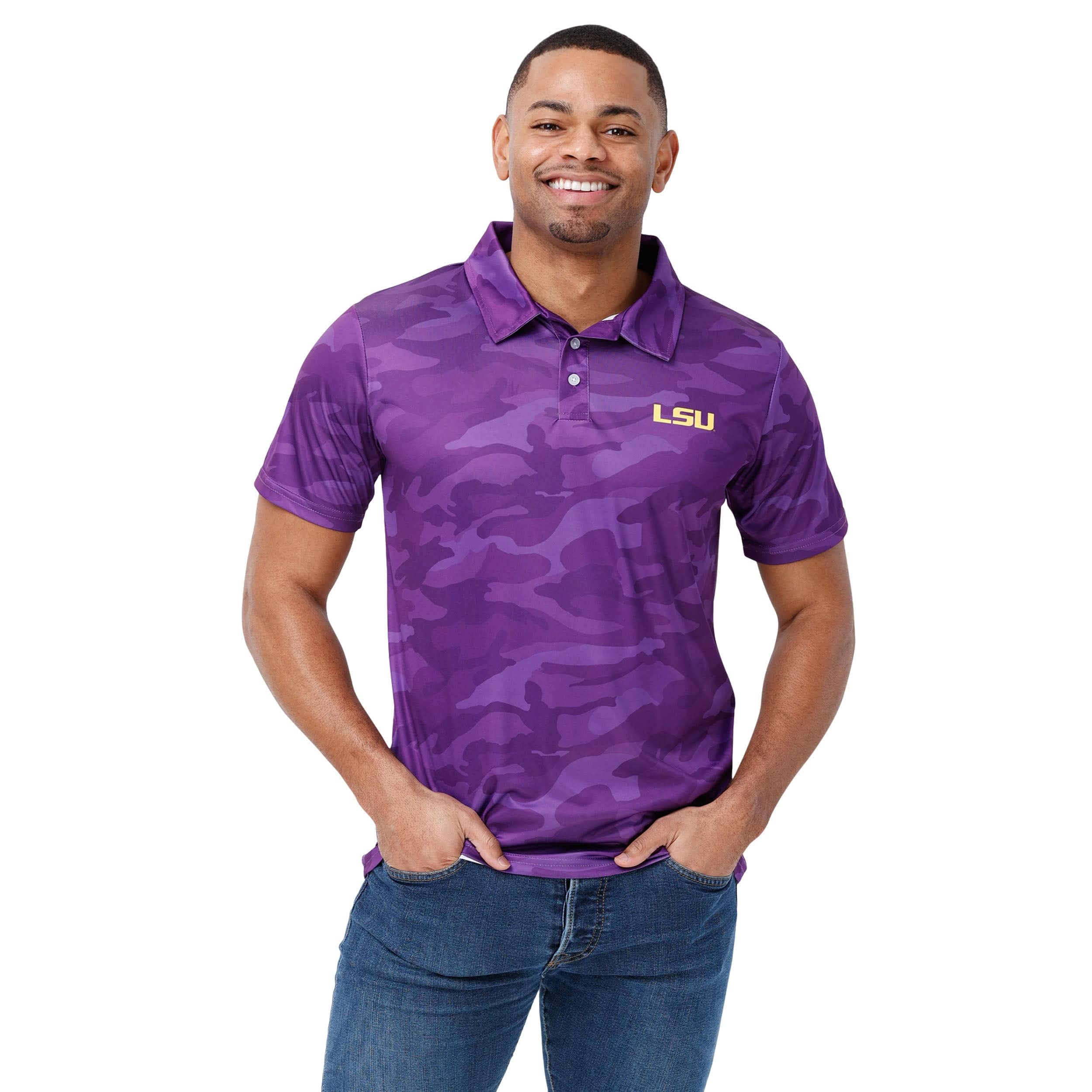 LSU Tigers NCAA Mens Color Camo Polyester Polo - Image 2