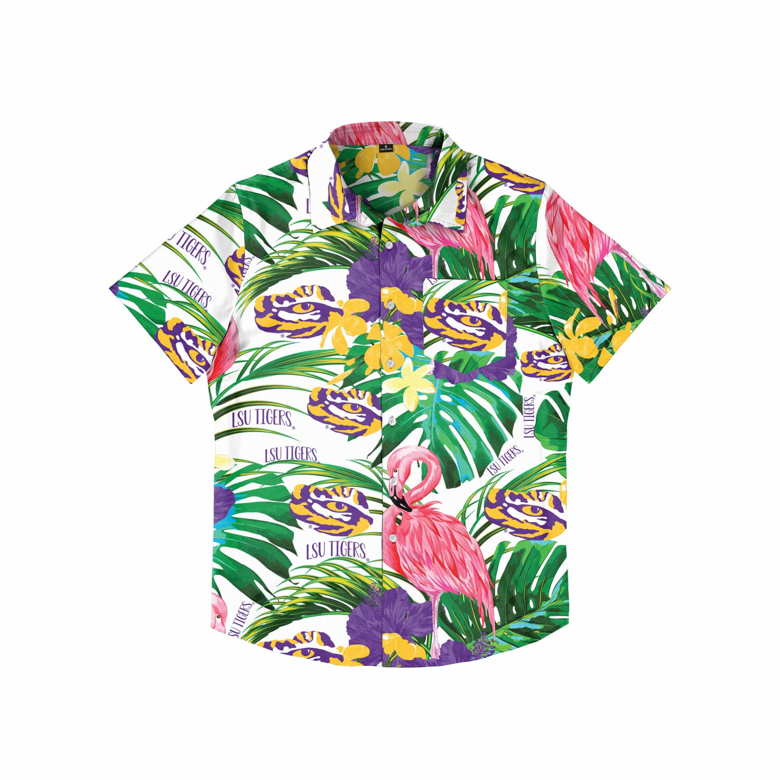 LSU Tigers NCAA Mens Flamingo Button Up Shirt