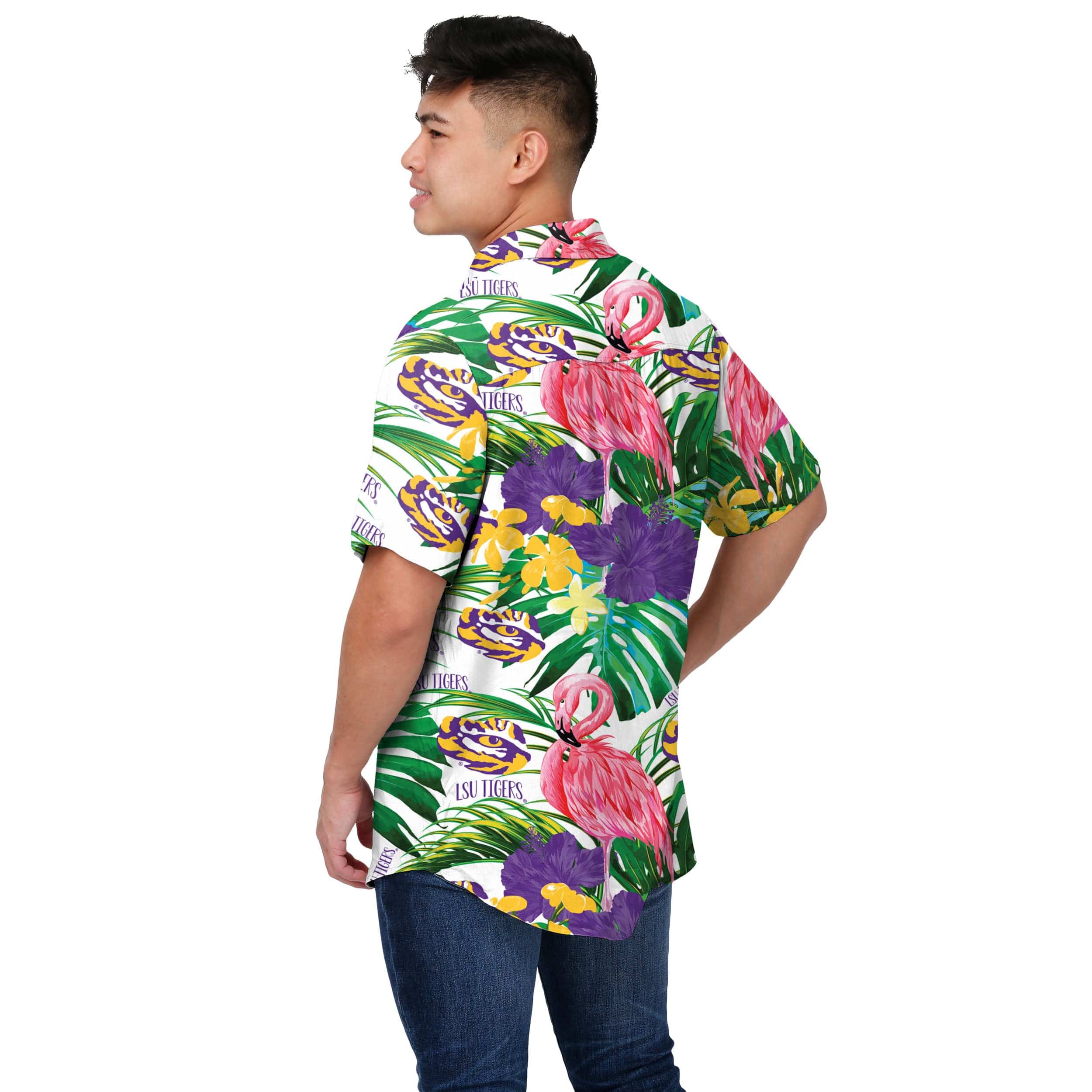 LSU Tigers NCAA Mens Flamingo Button Up Shirt - Image 3