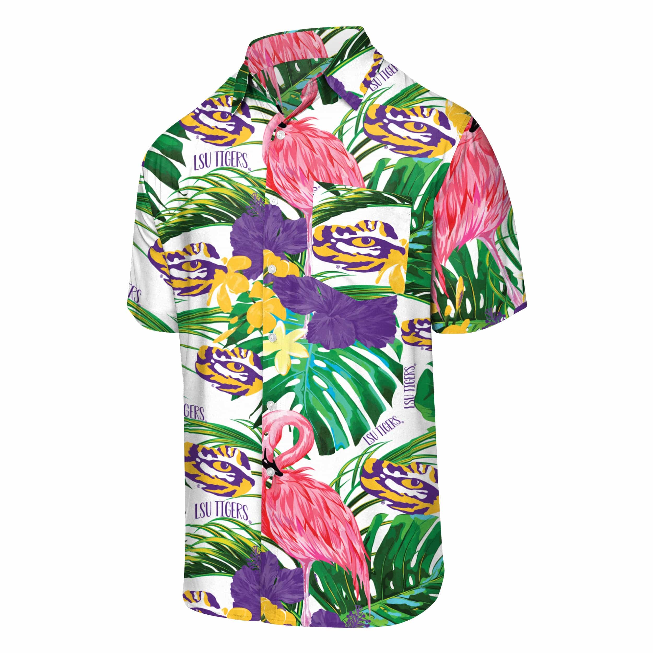 LSU Tigers NCAA Mens Flamingo Button Up Shirt - Image 4