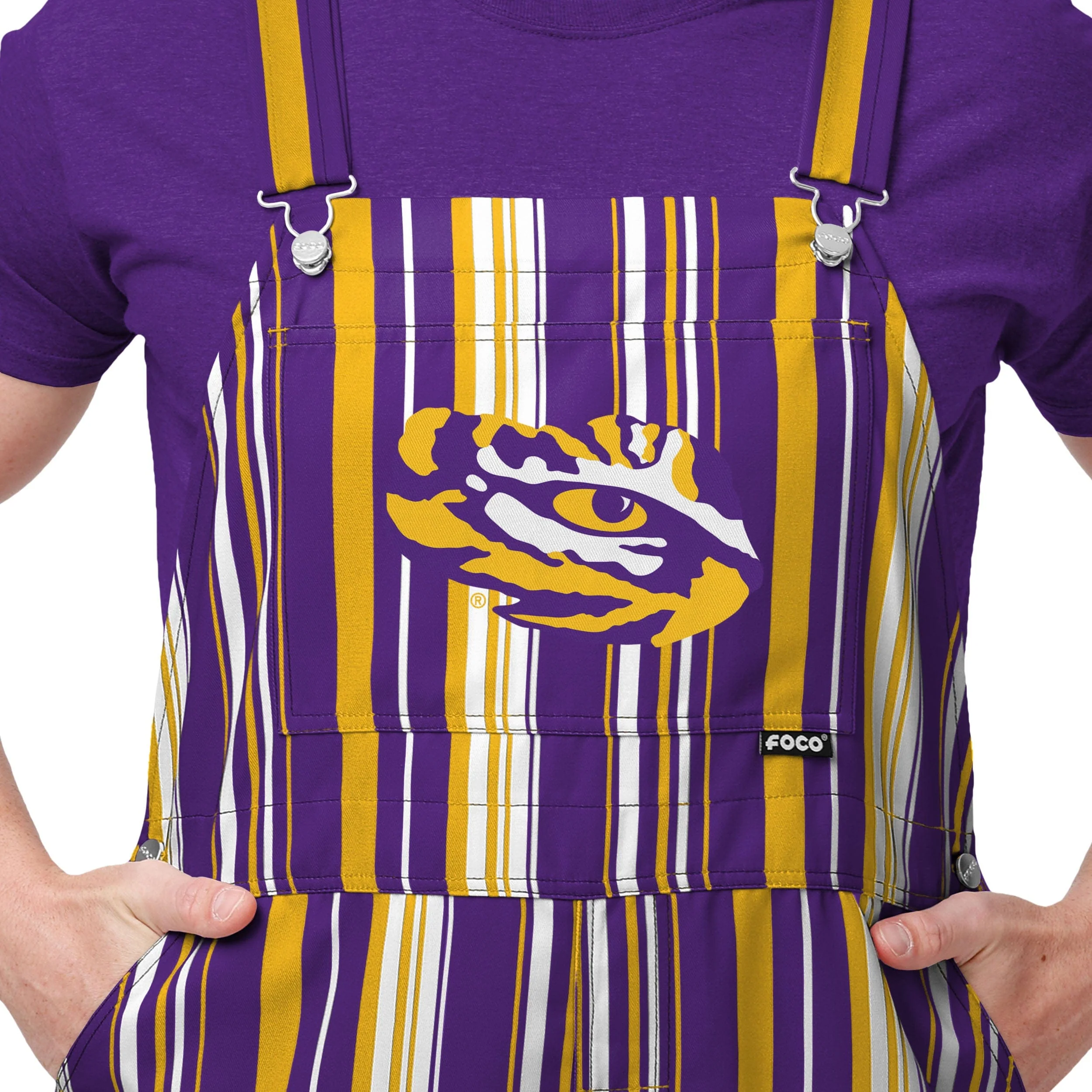 LSU Tigers NCAA Mens Hyper Stripe Bib Overalls - Image 4