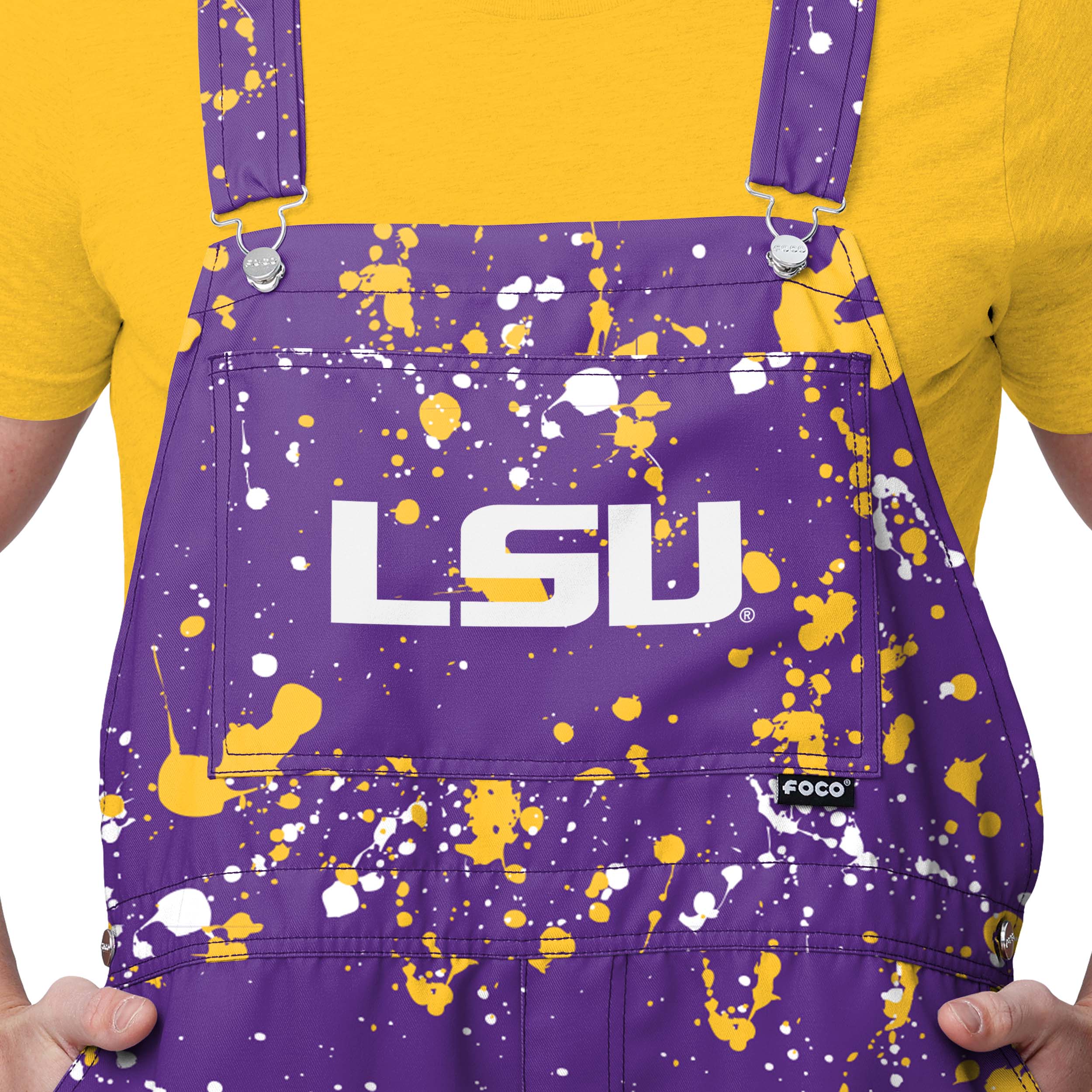 LSU Tigers NCAA Mens Paint Splatter Bib Shortalls - Image 3