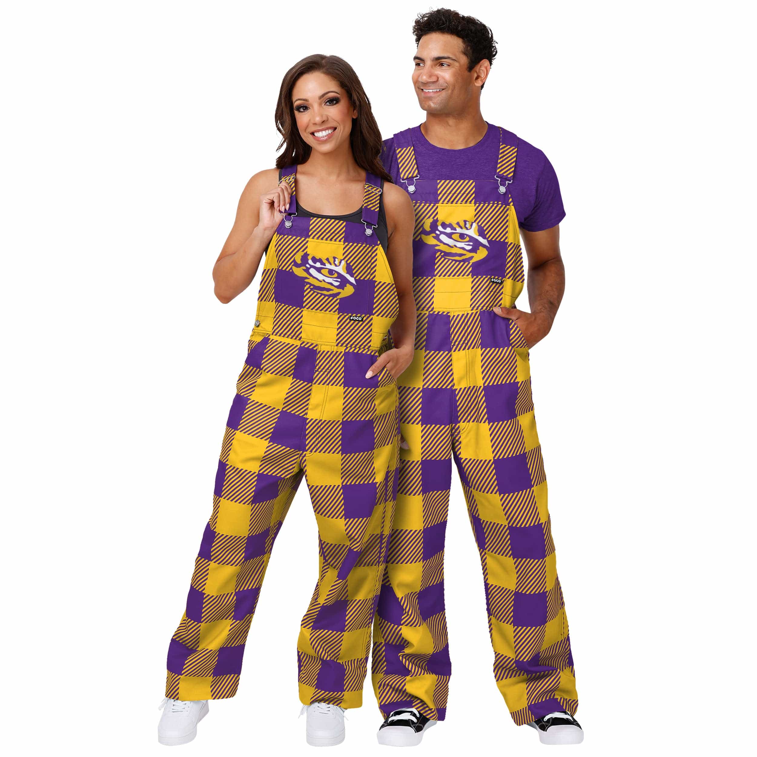 LSU Tigers NCAA Mens Plaid Bib Overalls - Image 3