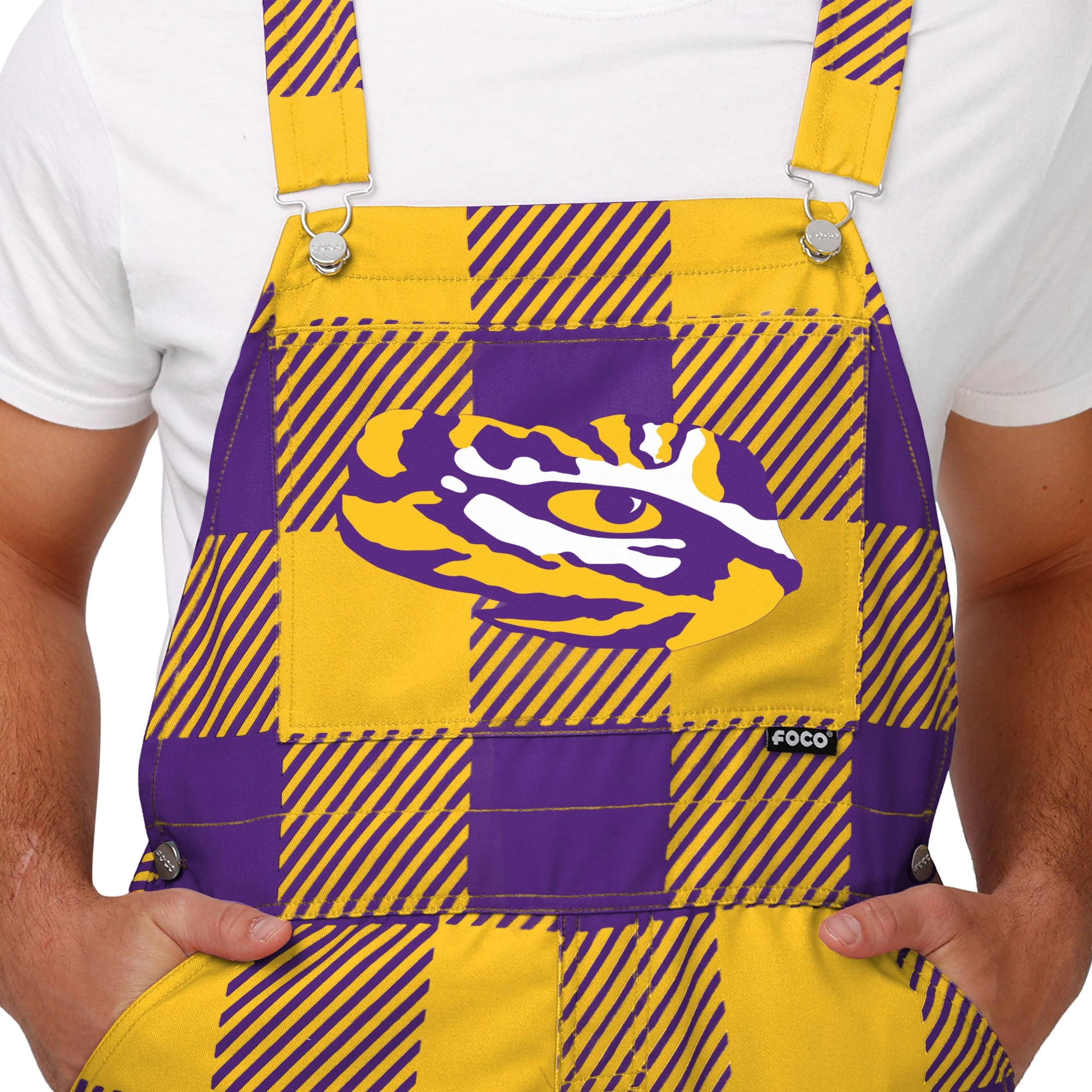 LSU Tigers NCAA Mens Plaid Bib Overalls - Image 4