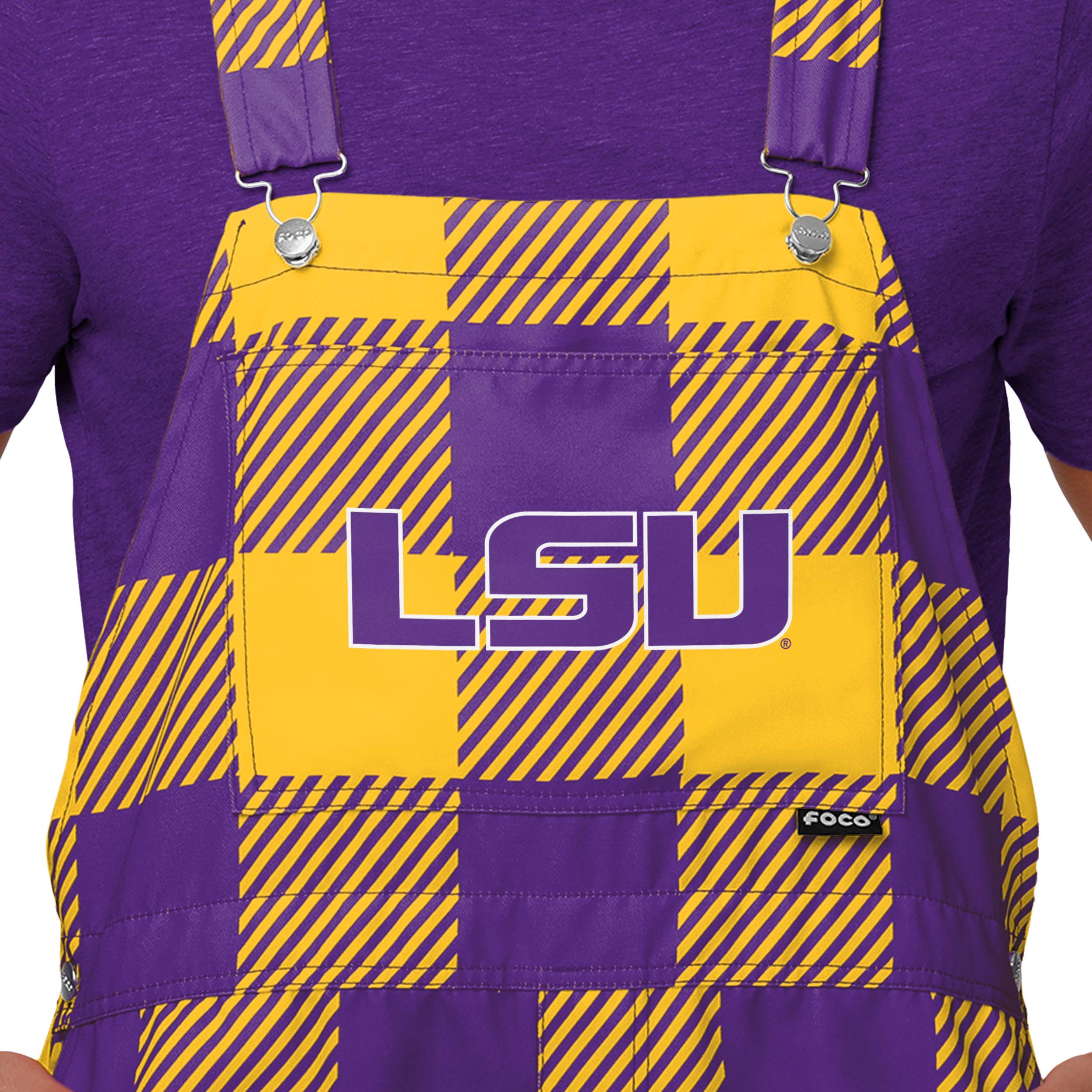 LSU Tigers NCAA Mens Plaid Bib Shortalls - Image 3