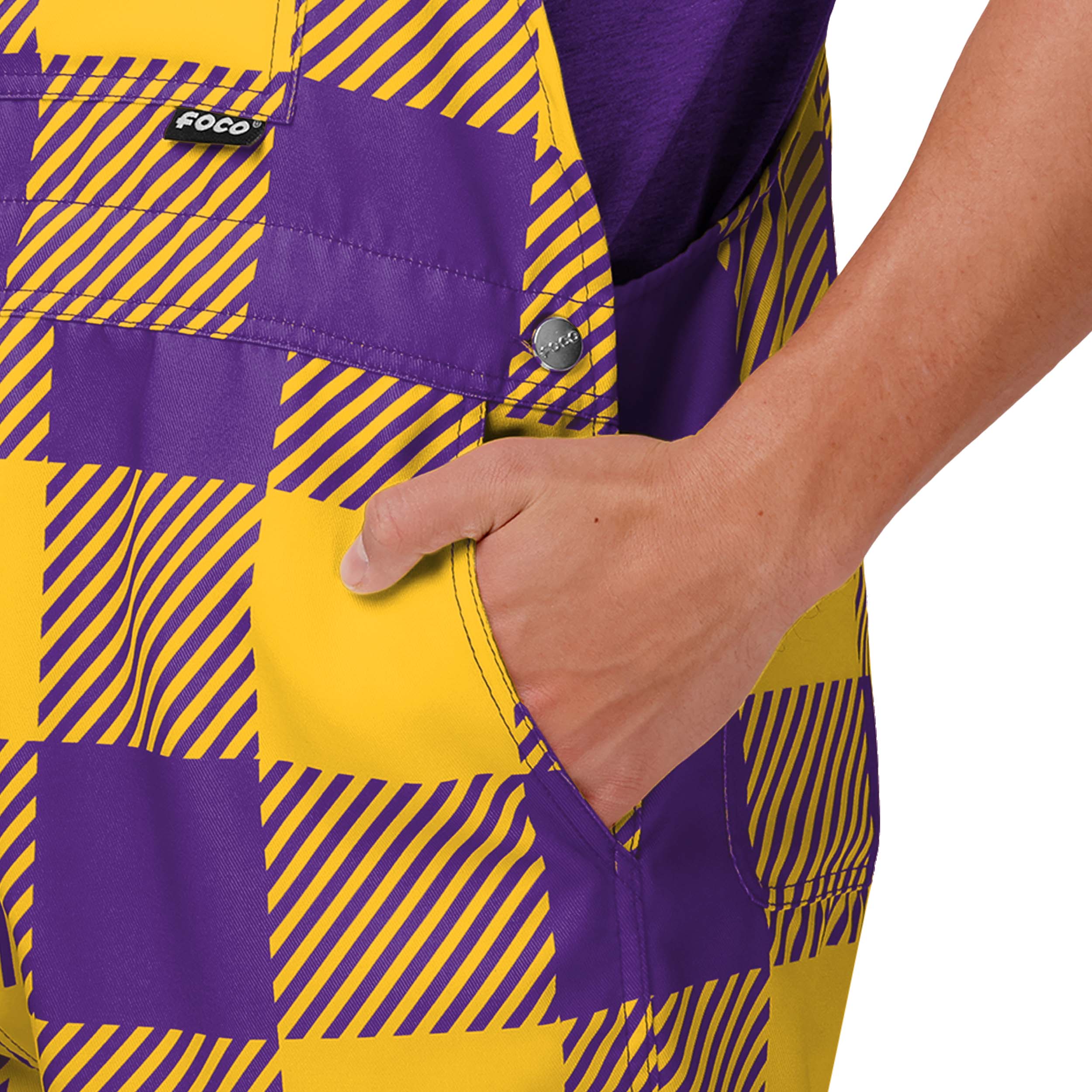 LSU Tigers NCAA Mens Plaid Bib Shortalls - Image 4