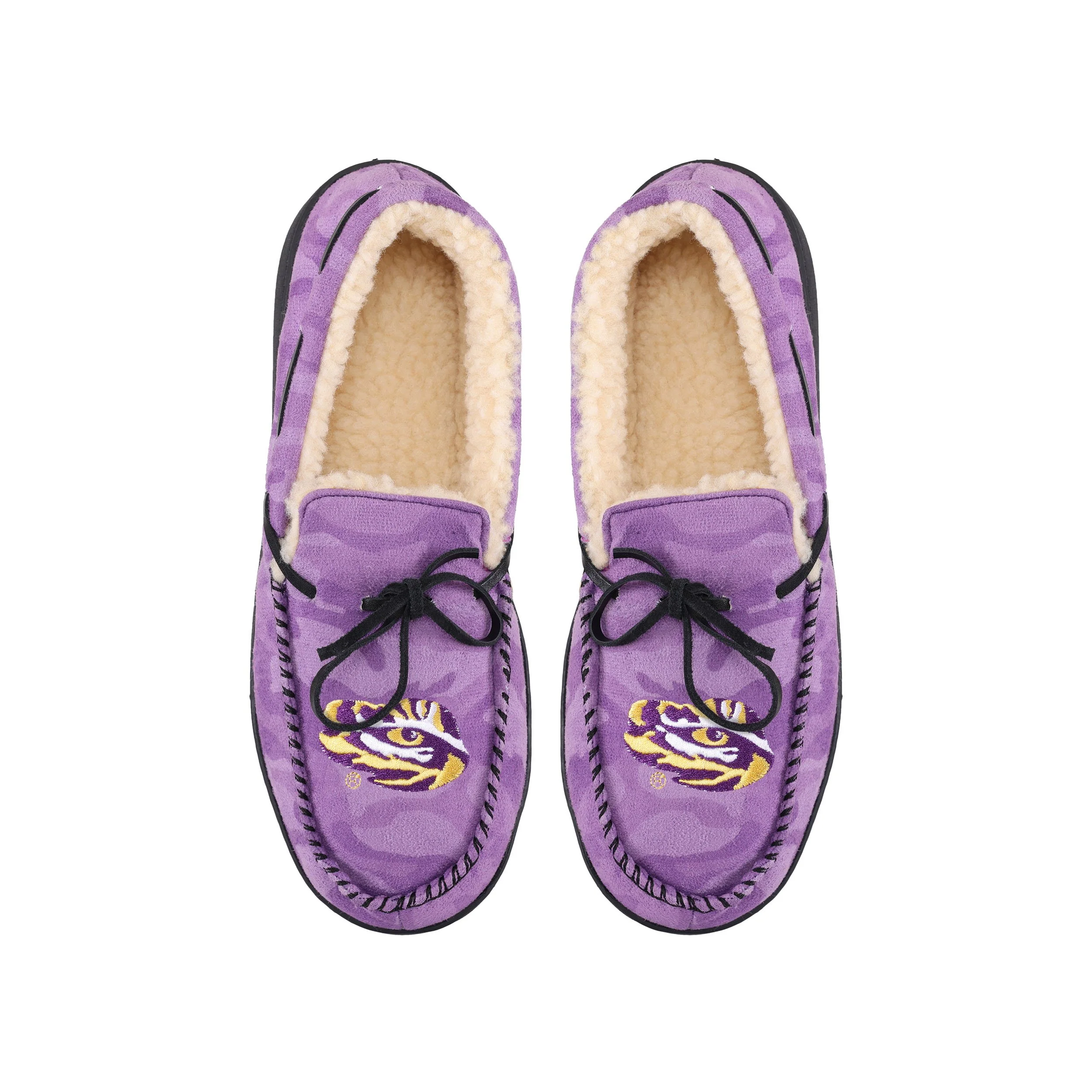 LSU Tigers NCAA Mens Printed Camo Moccasin Slippers - Image 4