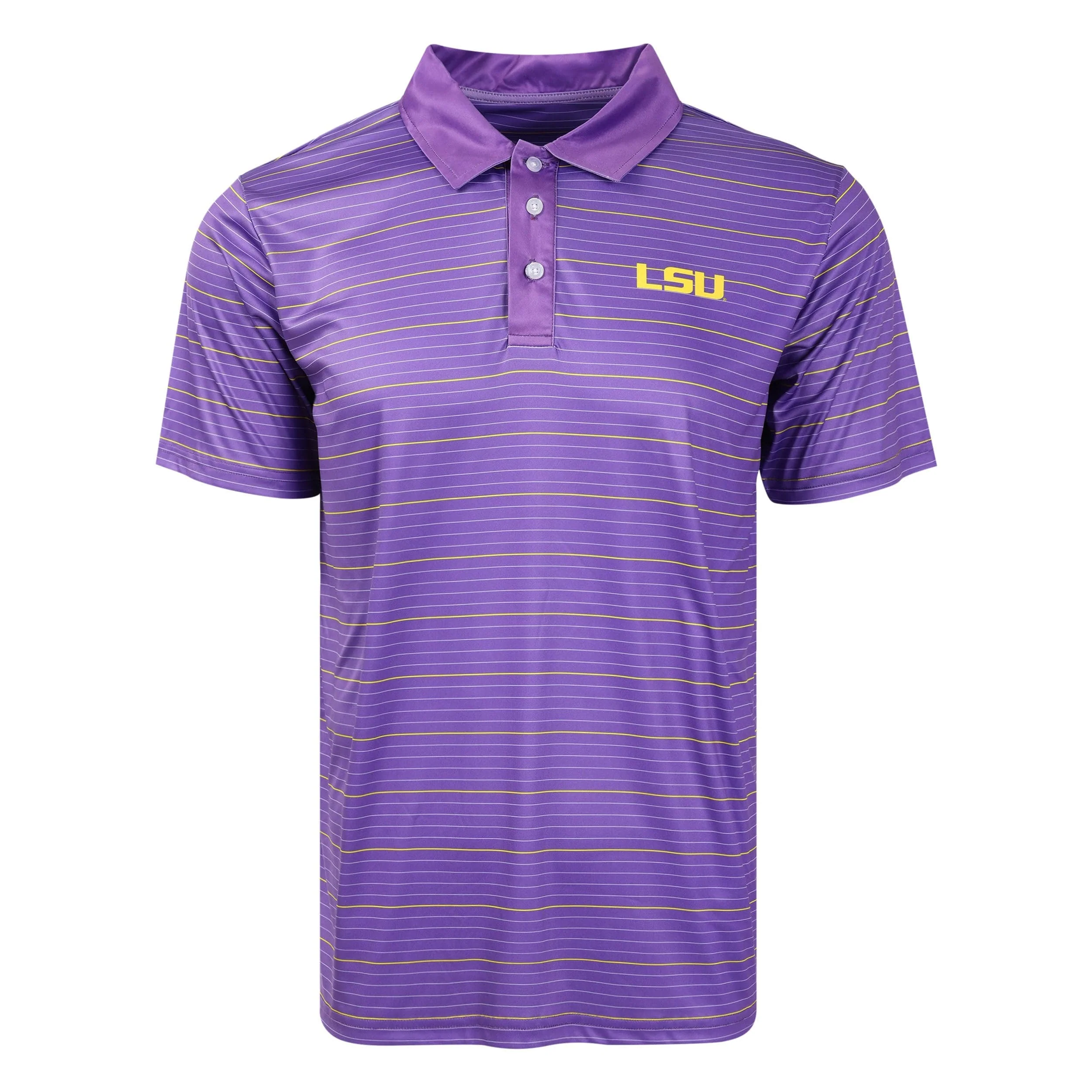 LSU Tigers NCAA Mens Striped Polyester Polo - Image 3