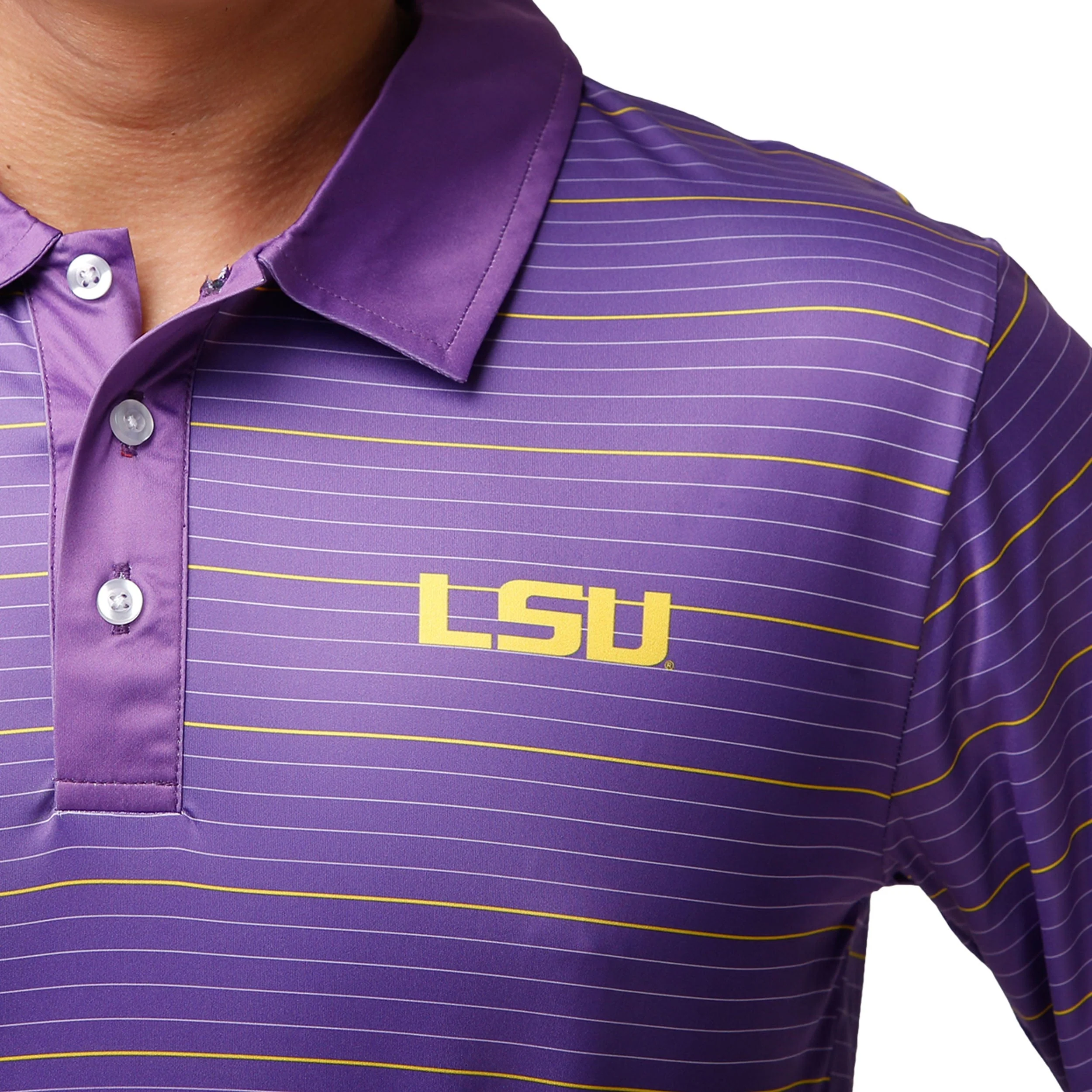 LSU Tigers NCAA Mens Striped Polyester Polo - Image 4