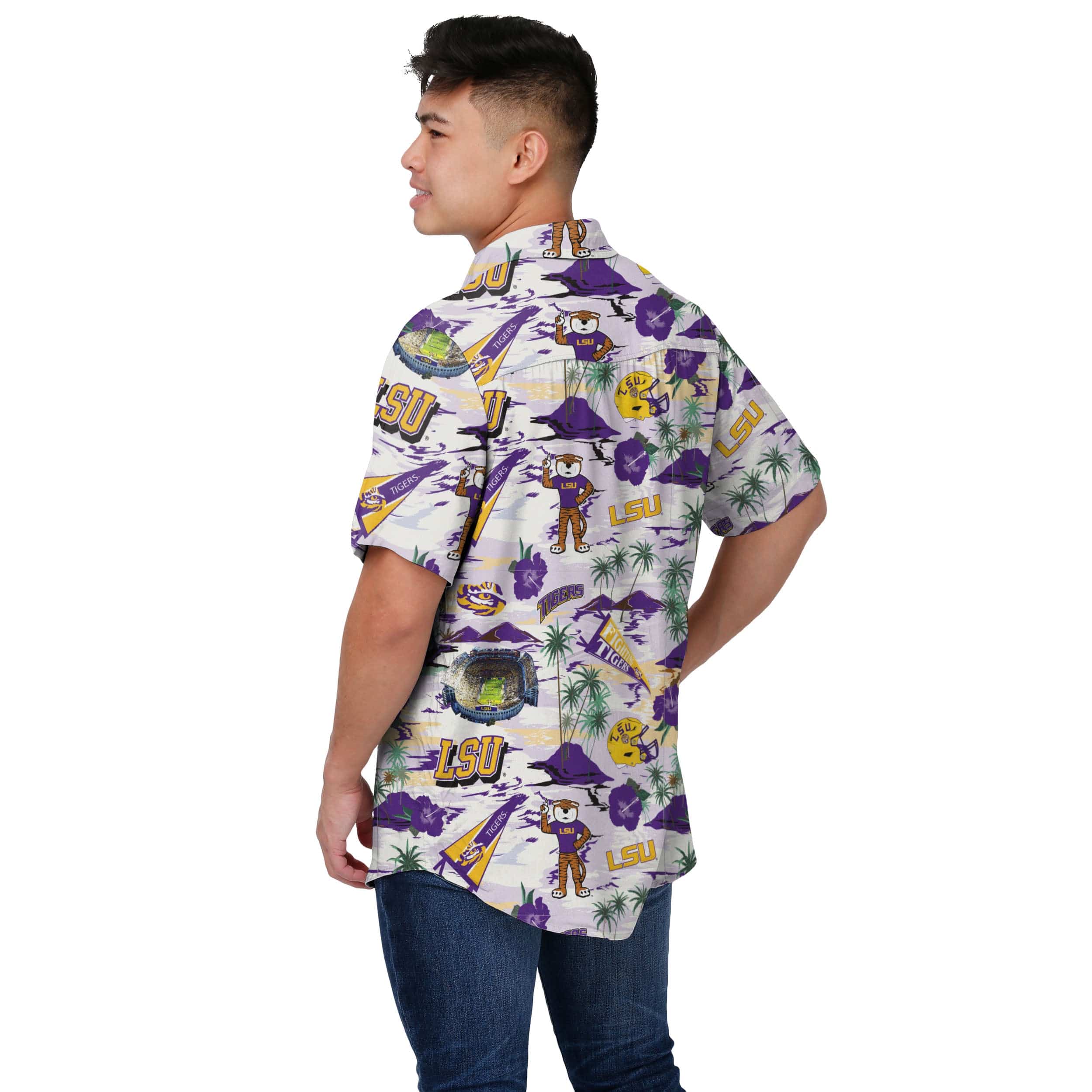 LSU Tigers NCAA Mens Thematic Stadium Print Button Up Shirt - Image 3