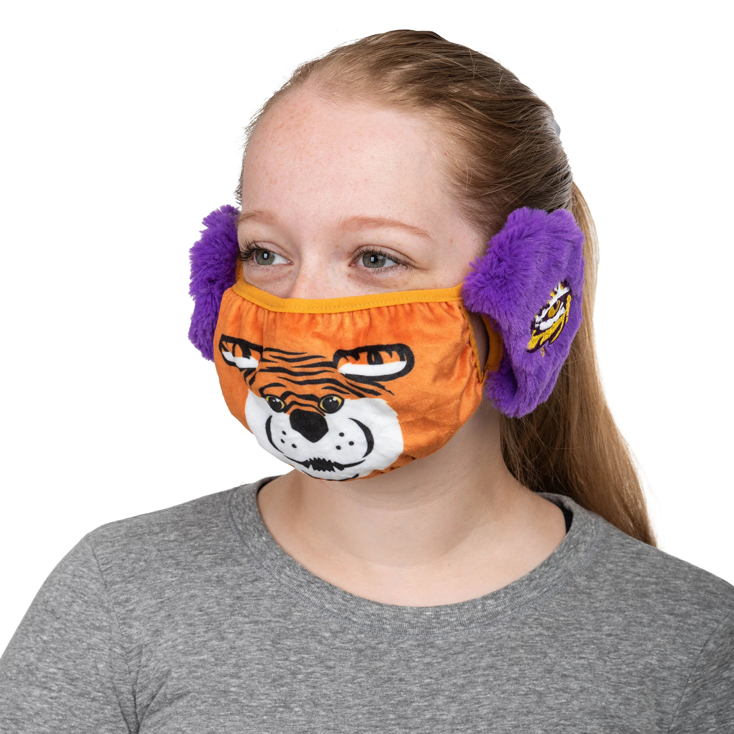 LSU Tigers NCAA Mike The Tiger Mascot Earmuff Face Cover - Image 3