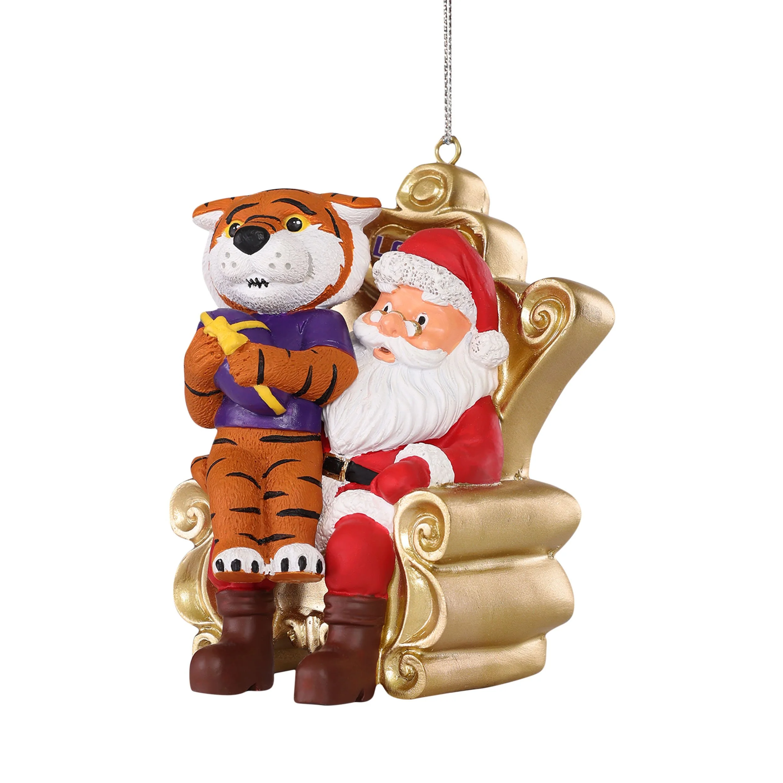 LSU Tigers NCAA Mike the Tiger Mascot on Santas Lap Ornament - Image 2