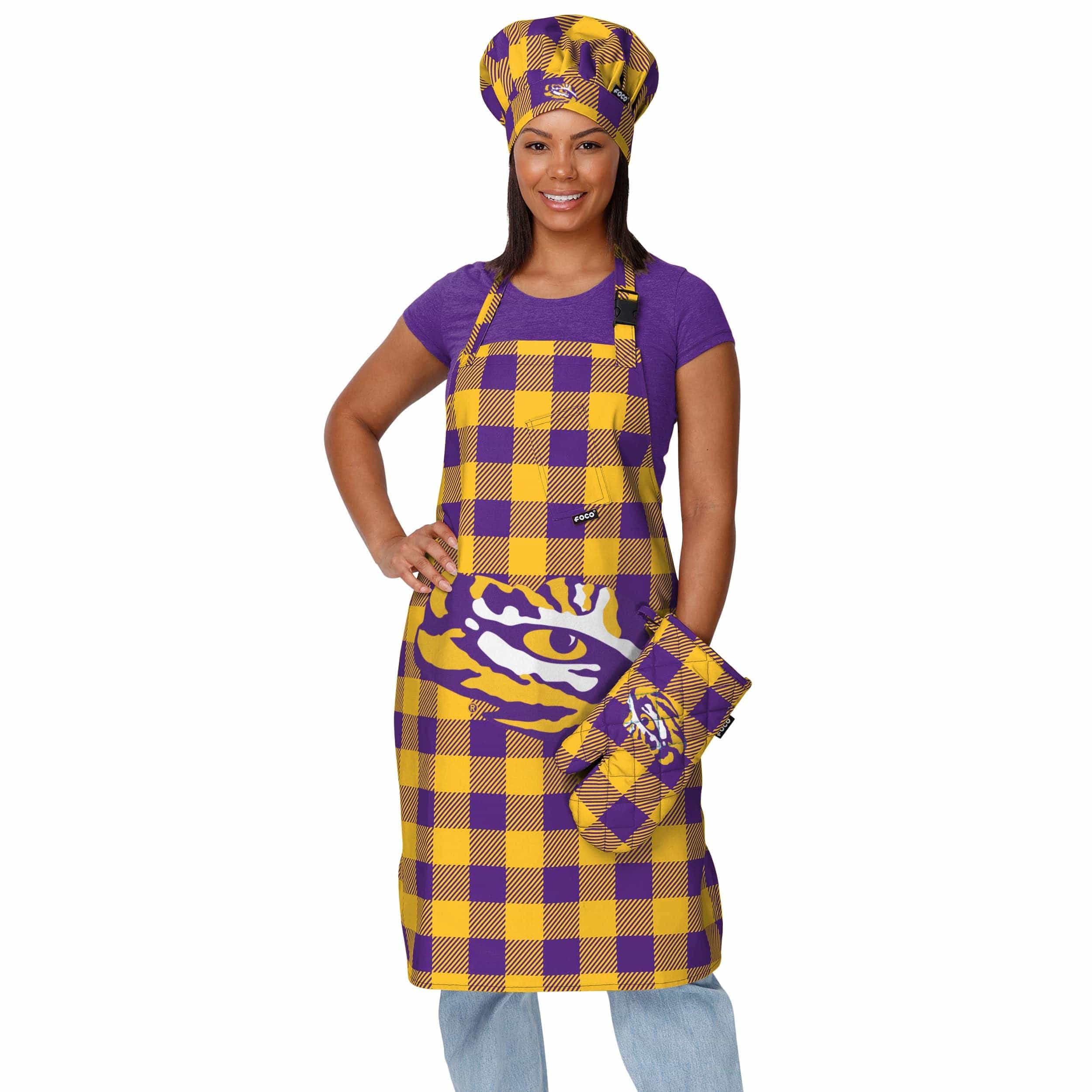 LSU Tigers NCAA Plaid Chef Hat - Image 2