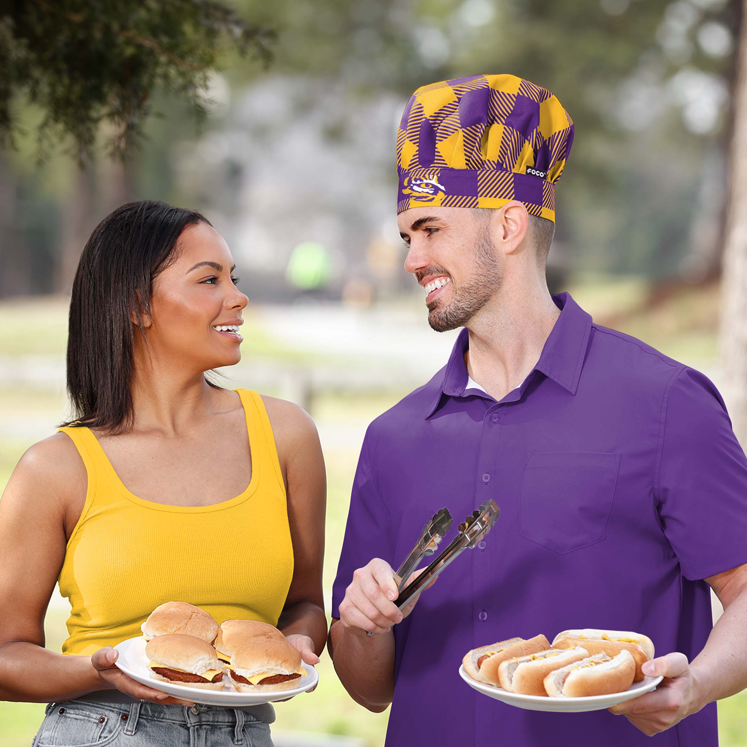 LSU Tigers NCAA Plaid Chef Hat - Image 3