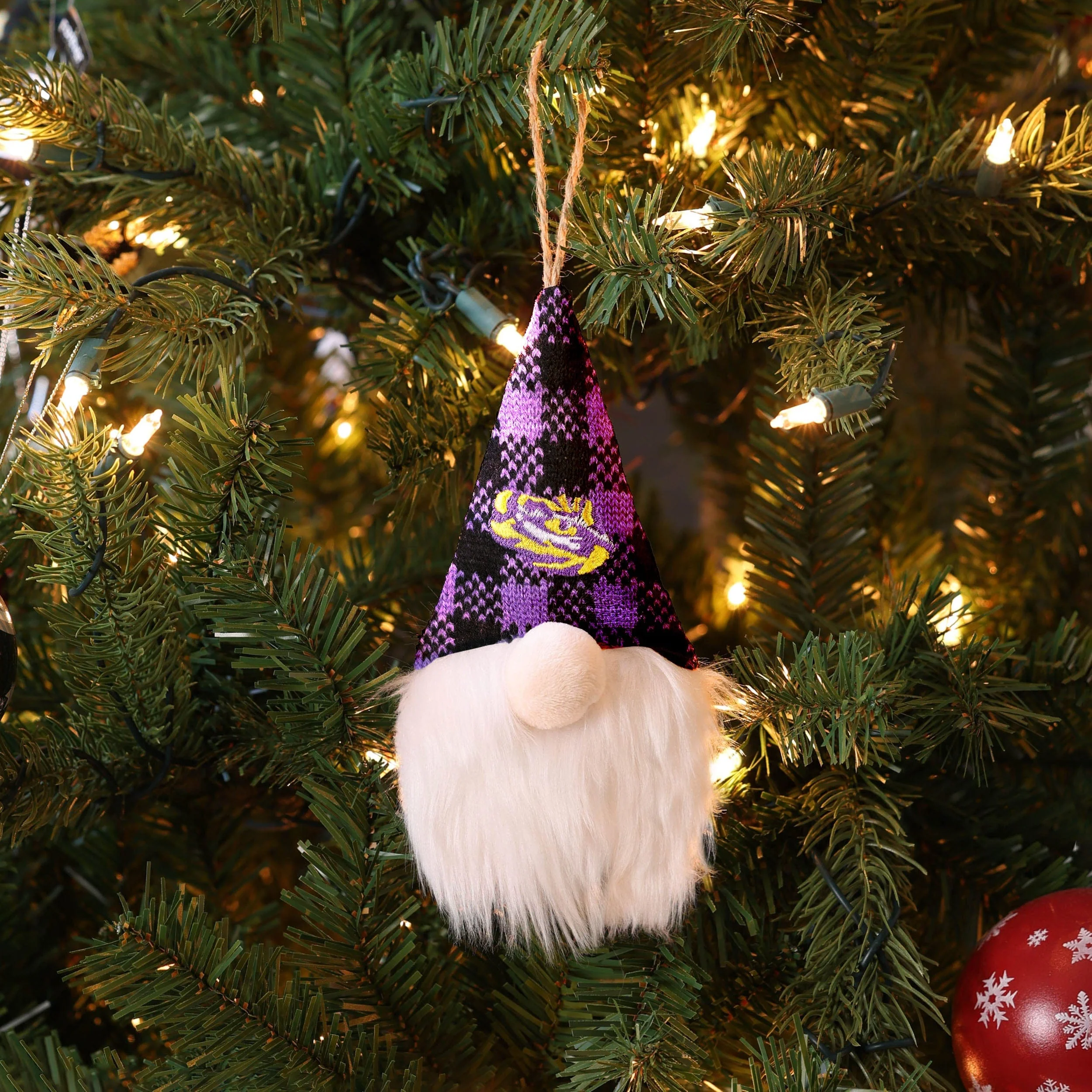 LSU Tigers NCAA Plaid Hat Plush Gnome Ornament - Image 3