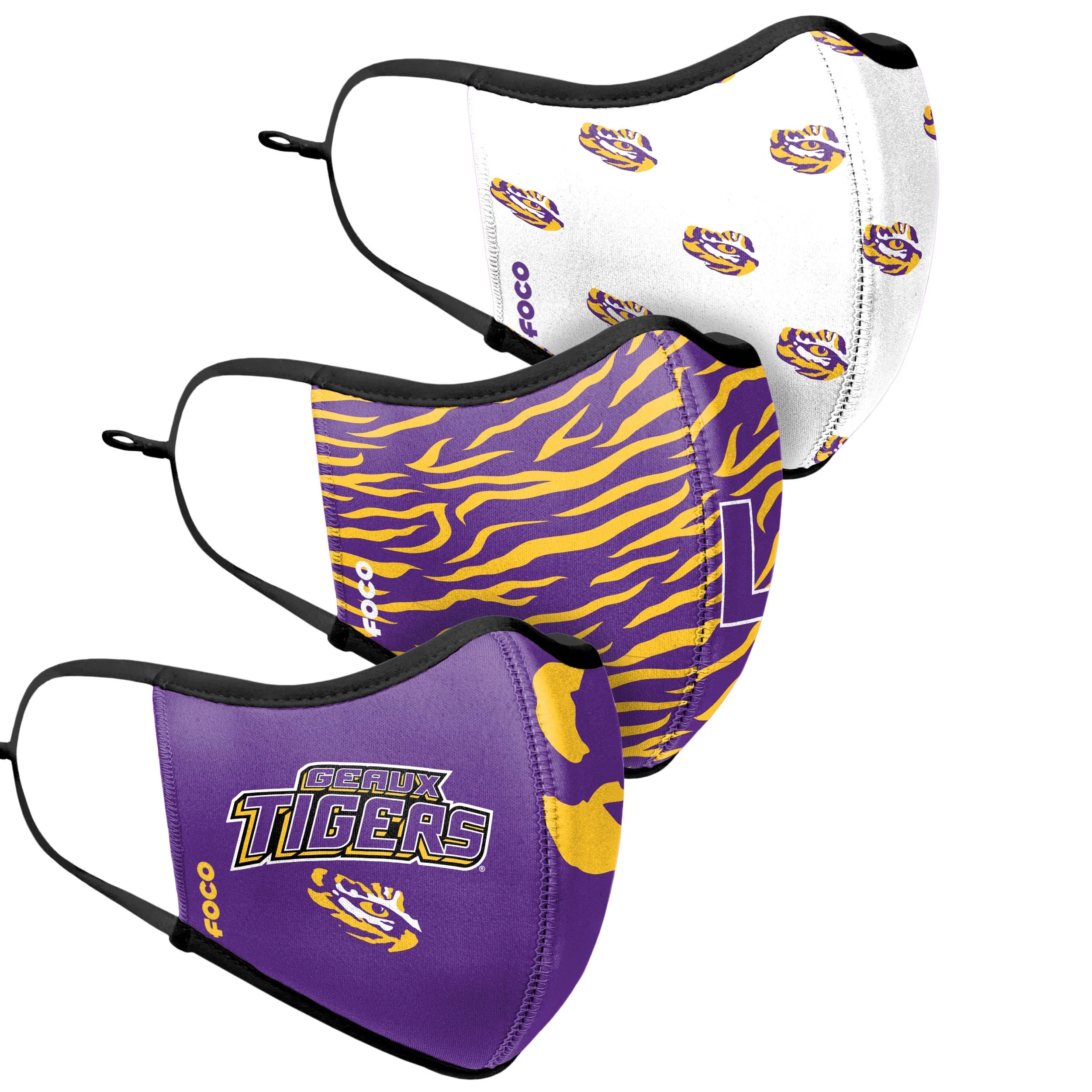 LSU Tigers NCAA Thematic Sport 3 Pack Face Cover - Image 3