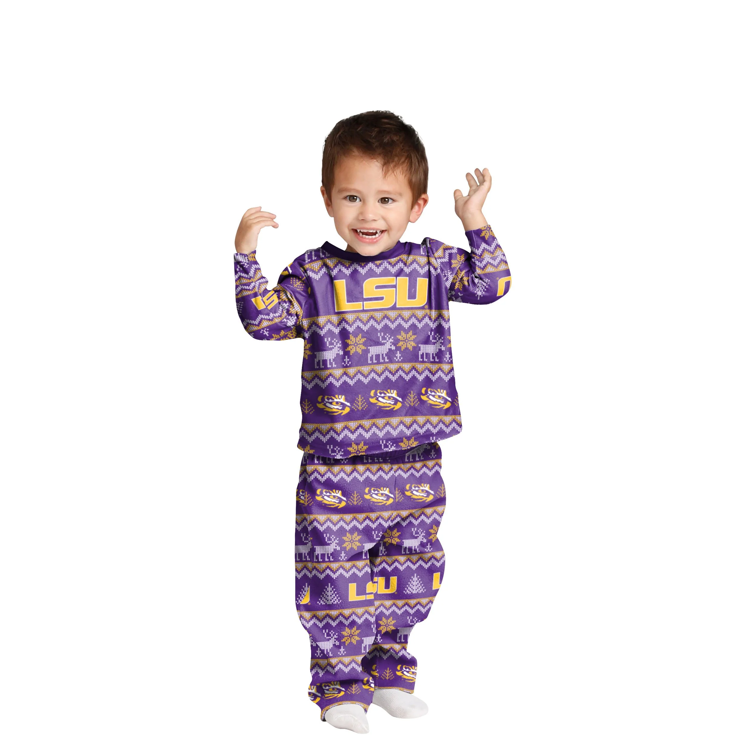 LSU Tigers NCAA Ugly Pattern Family Holiday Pajamas - Image 3
