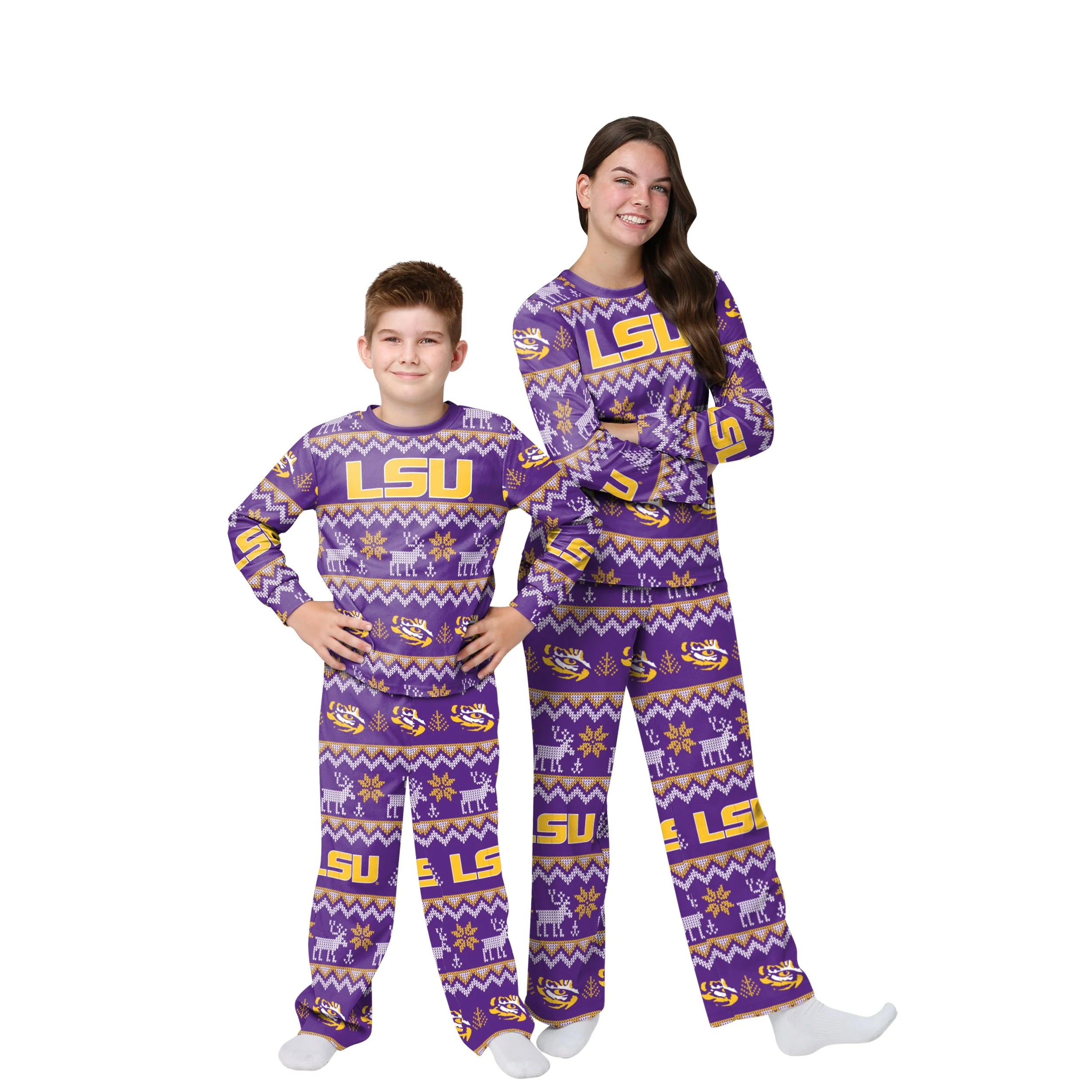 LSU Tigers NCAA Ugly Pattern Family Holiday Pajamas - Image 4