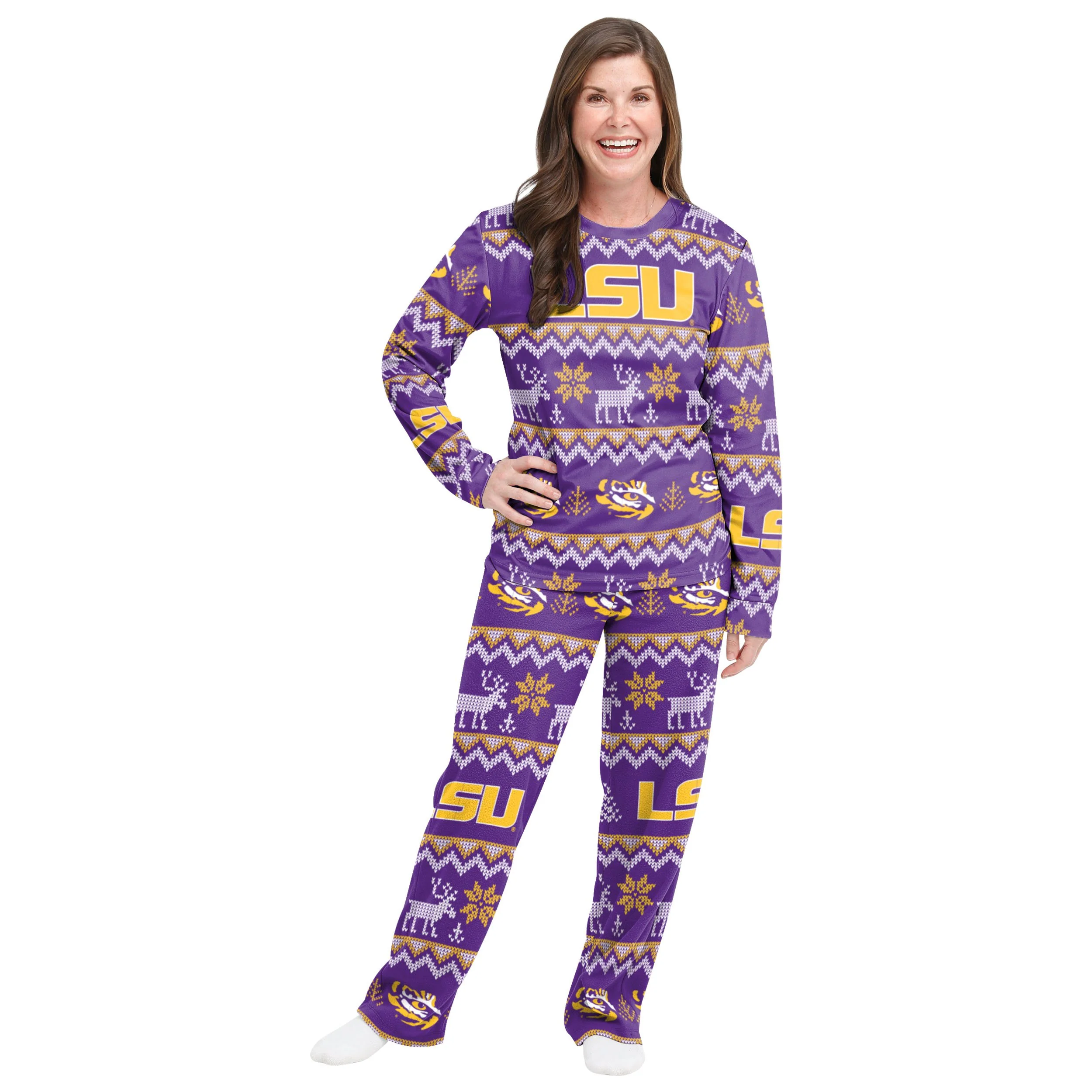 LSU Tigers NCAA Ugly Pattern Family Holiday Pajamas - Image 5