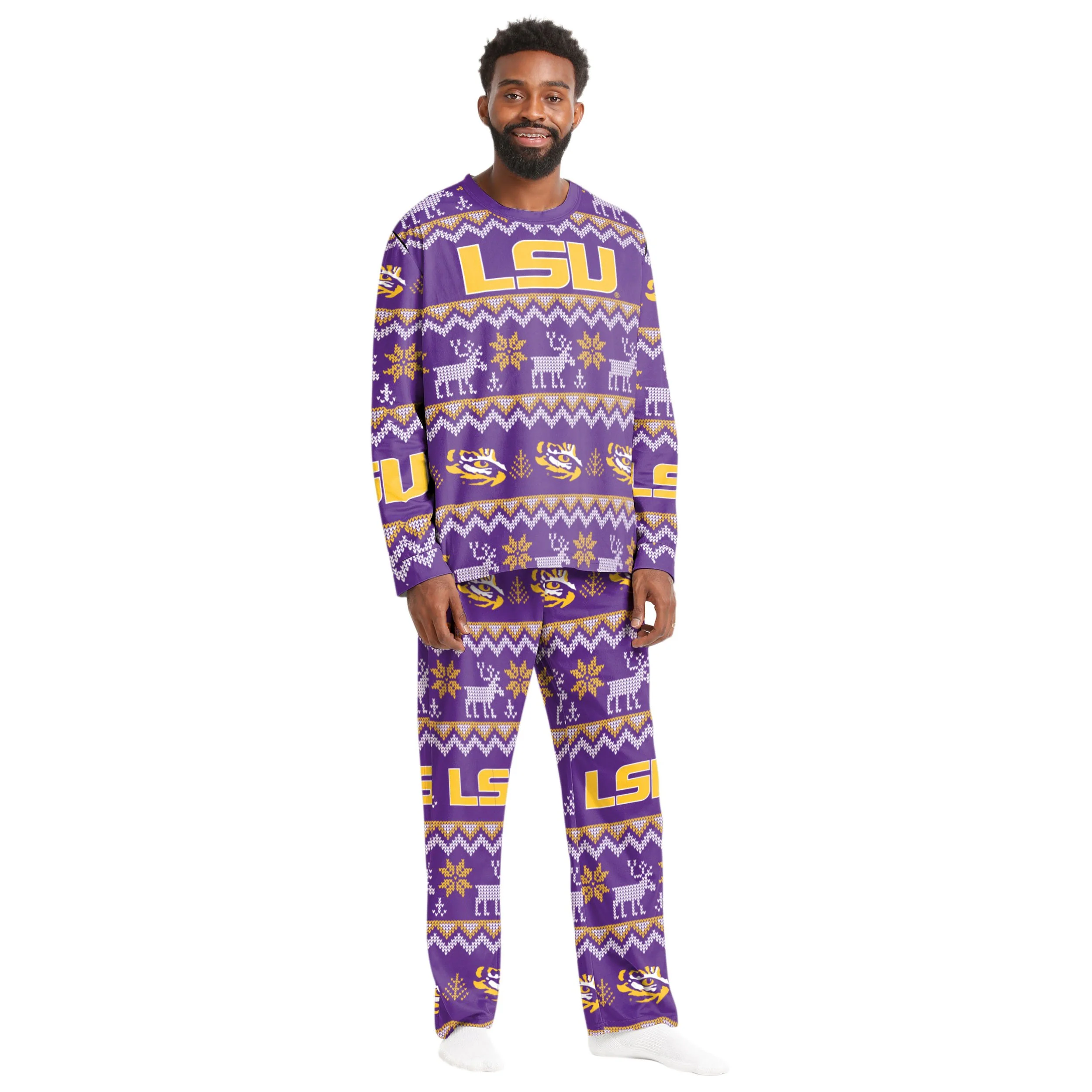 LSU Tigers NCAA Ugly Pattern Family Holiday Pajamas - Image 6