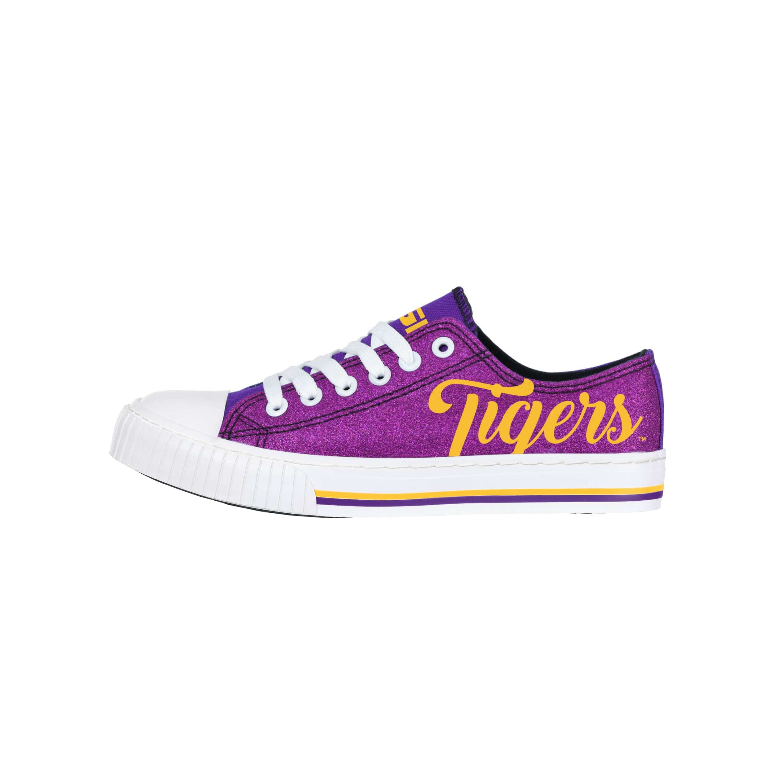 LSU Tigers NCAA Womens Color Glitter Low Top Canvas Shoes - Image 2