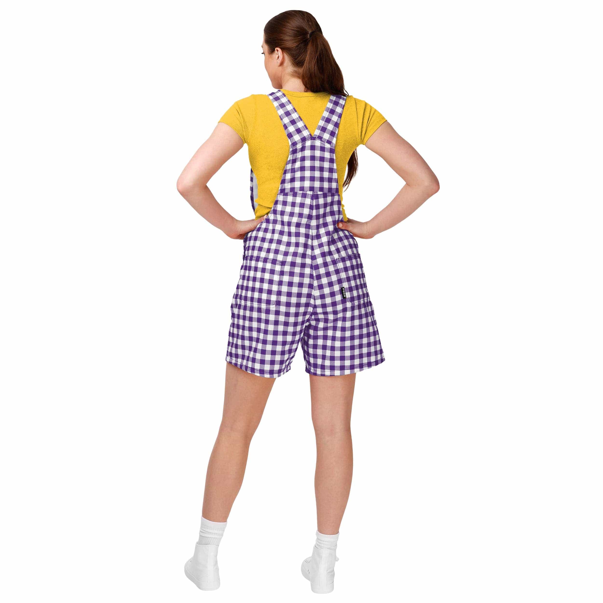 LSU Tigers NCAA Womens Gingham Check Bib Shortalls - Image 2
