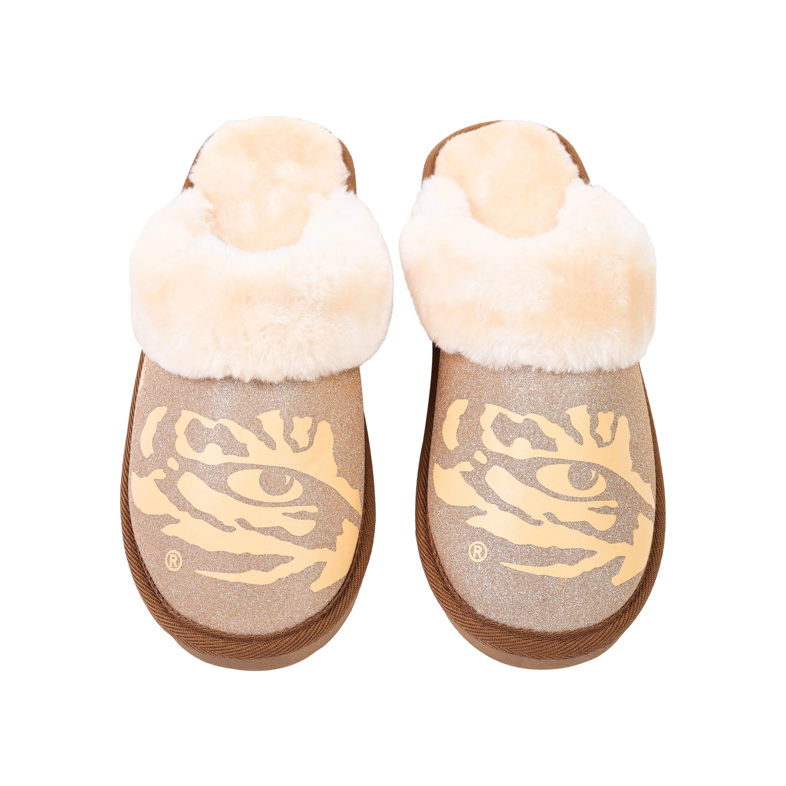 LSU Tigers NCAA Womens Glitter Open Back Fur Moccasin Slippers - Image 2