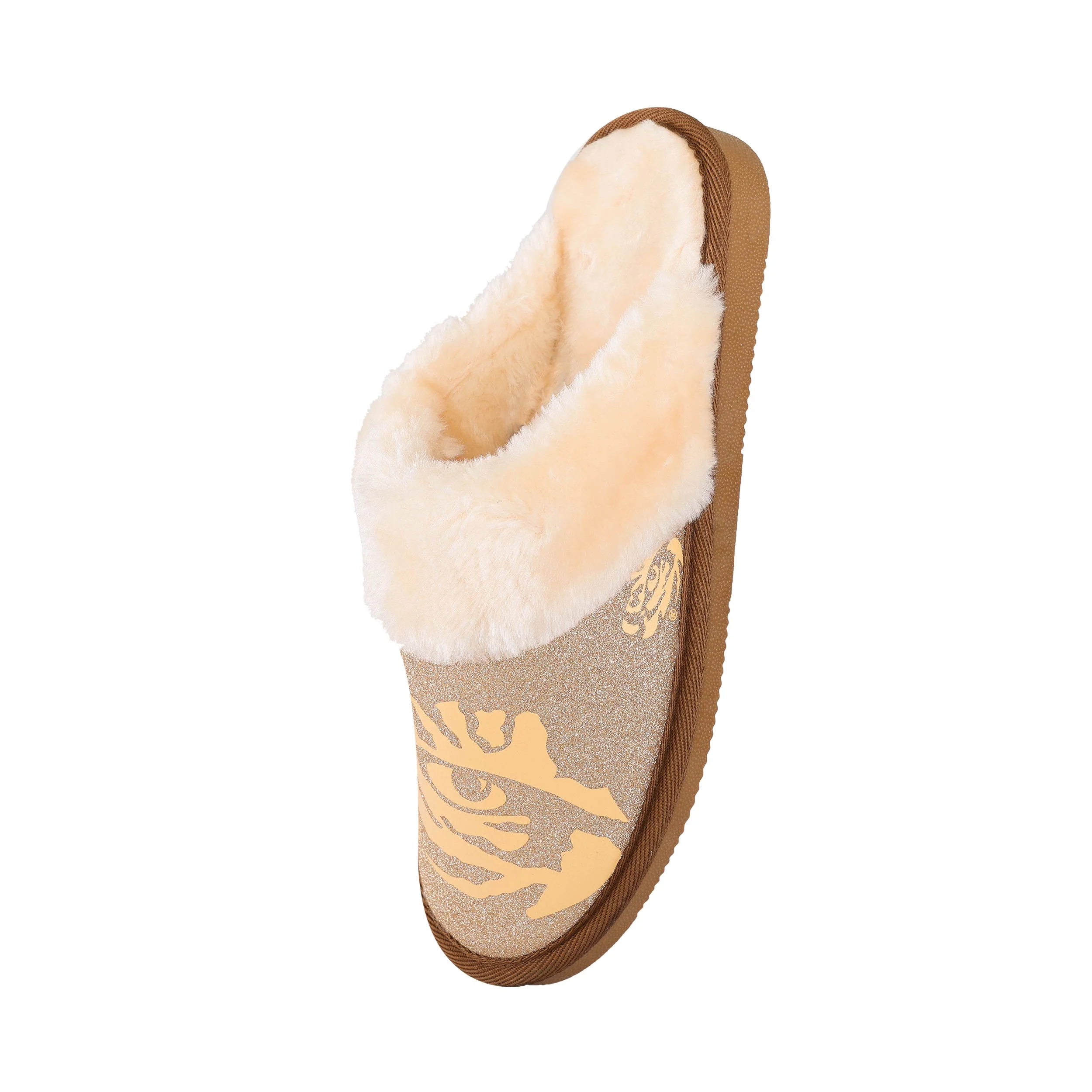 LSU Tigers NCAA Womens Glitter Open Back Fur Moccasin Slippers - Image 3