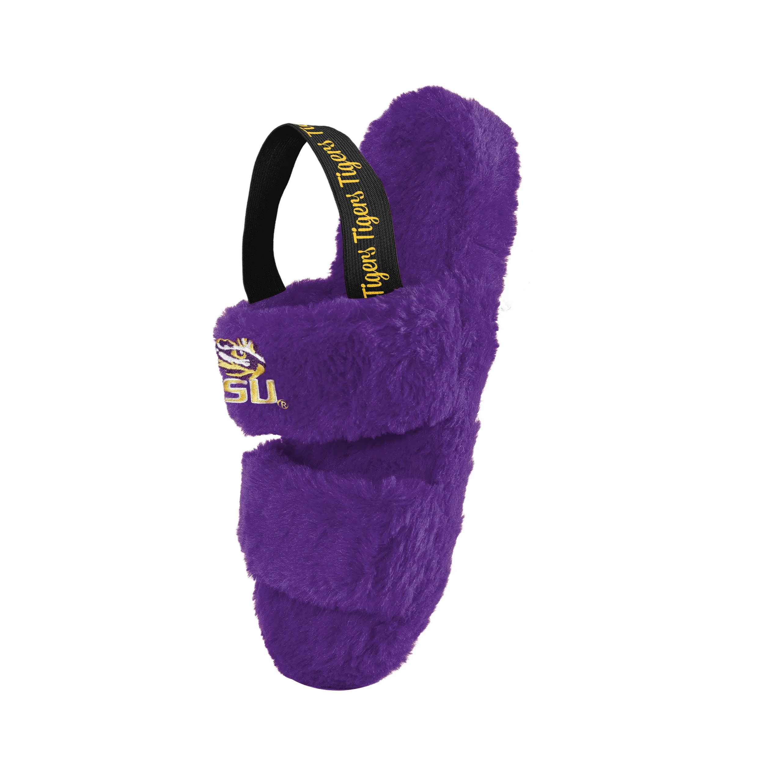 LSU Tigers NCAA Womens Heel Strap Wordmark Fur Slide - Image 3