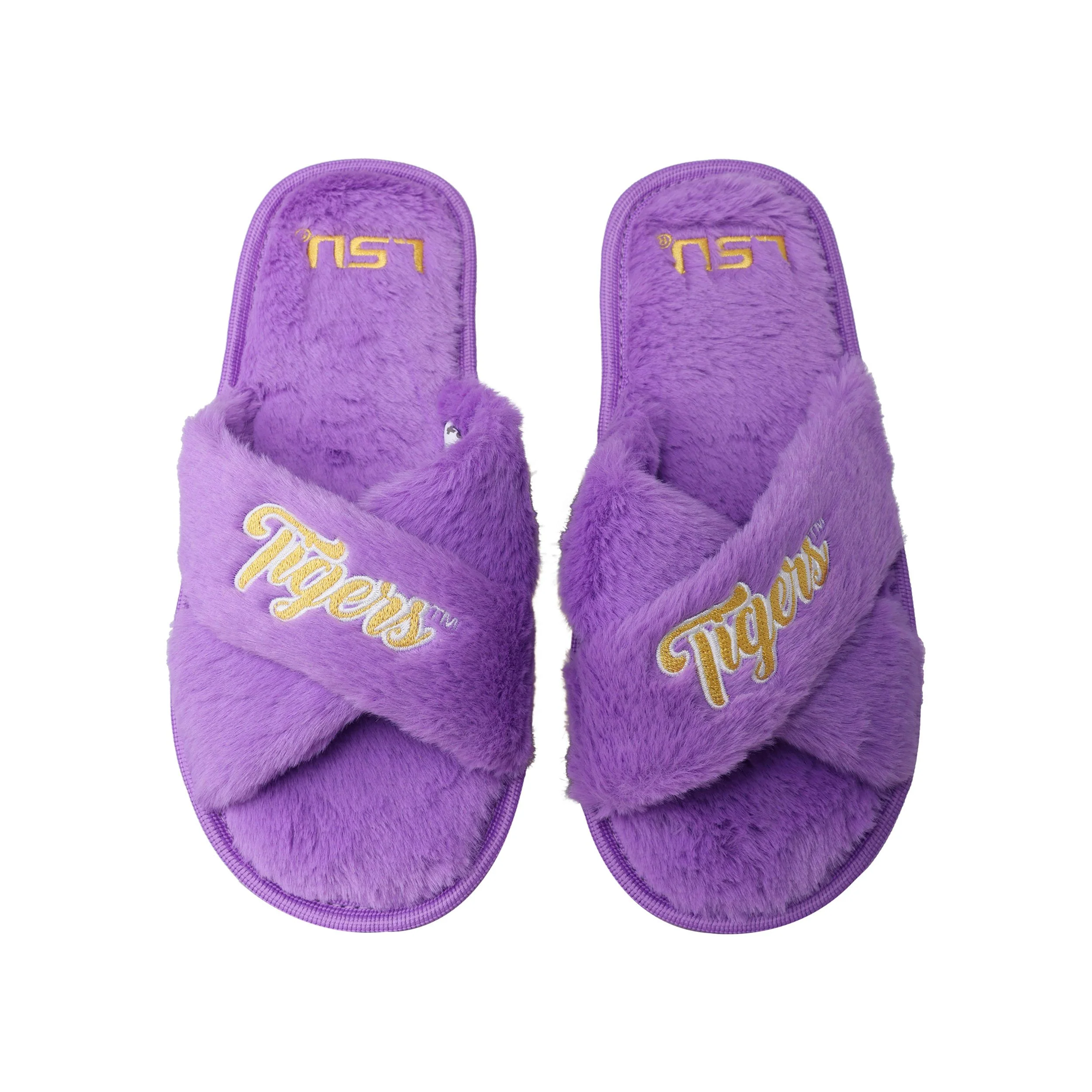 LSU Tigers NCAA Womens Script Wordmark Fur Cross Slide - Image 2