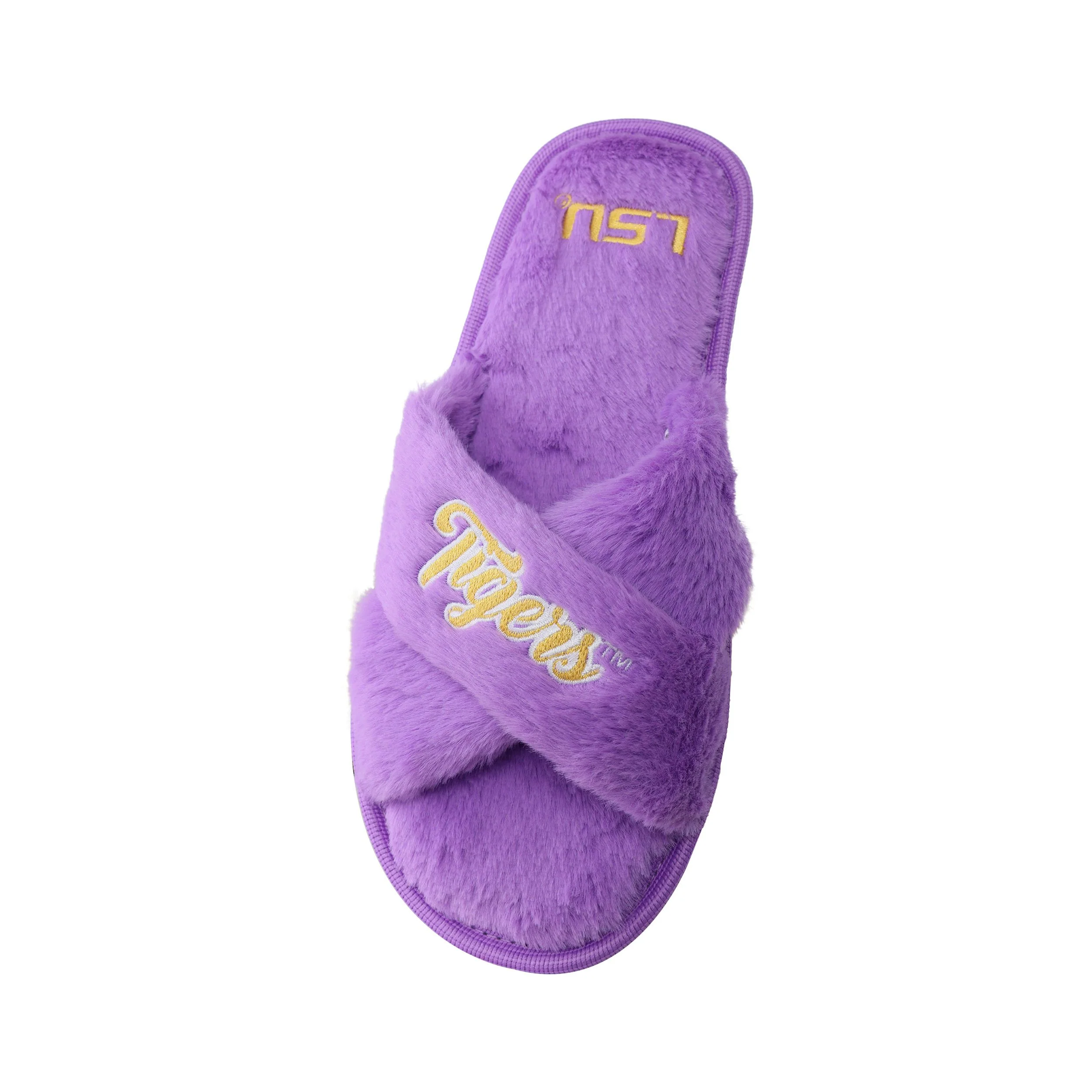 LSU Tigers NCAA Womens Script Wordmark Fur Cross Slide - Image 3