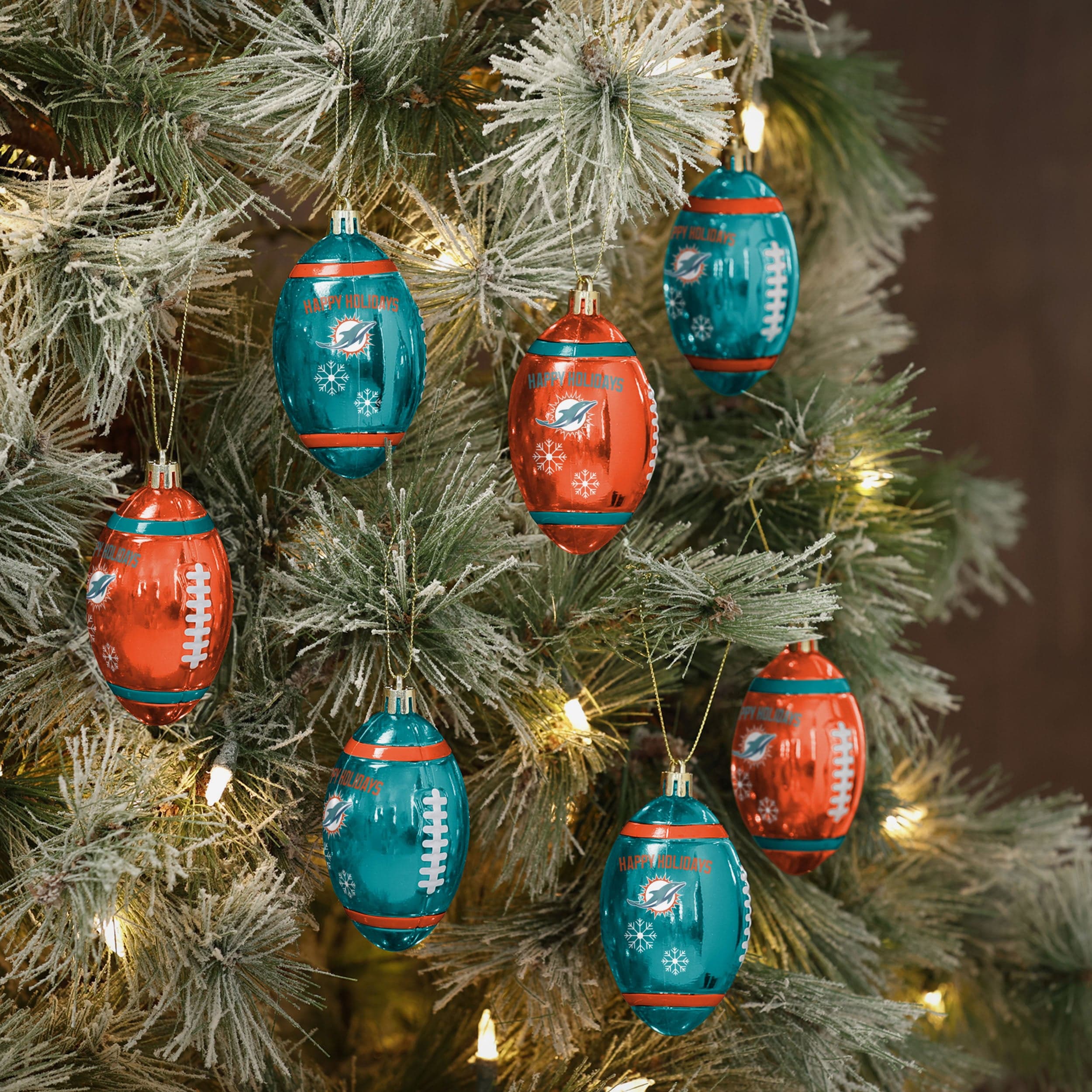 Miami Dolphins NFL 12 Pack Football Ornament Set - Image 2