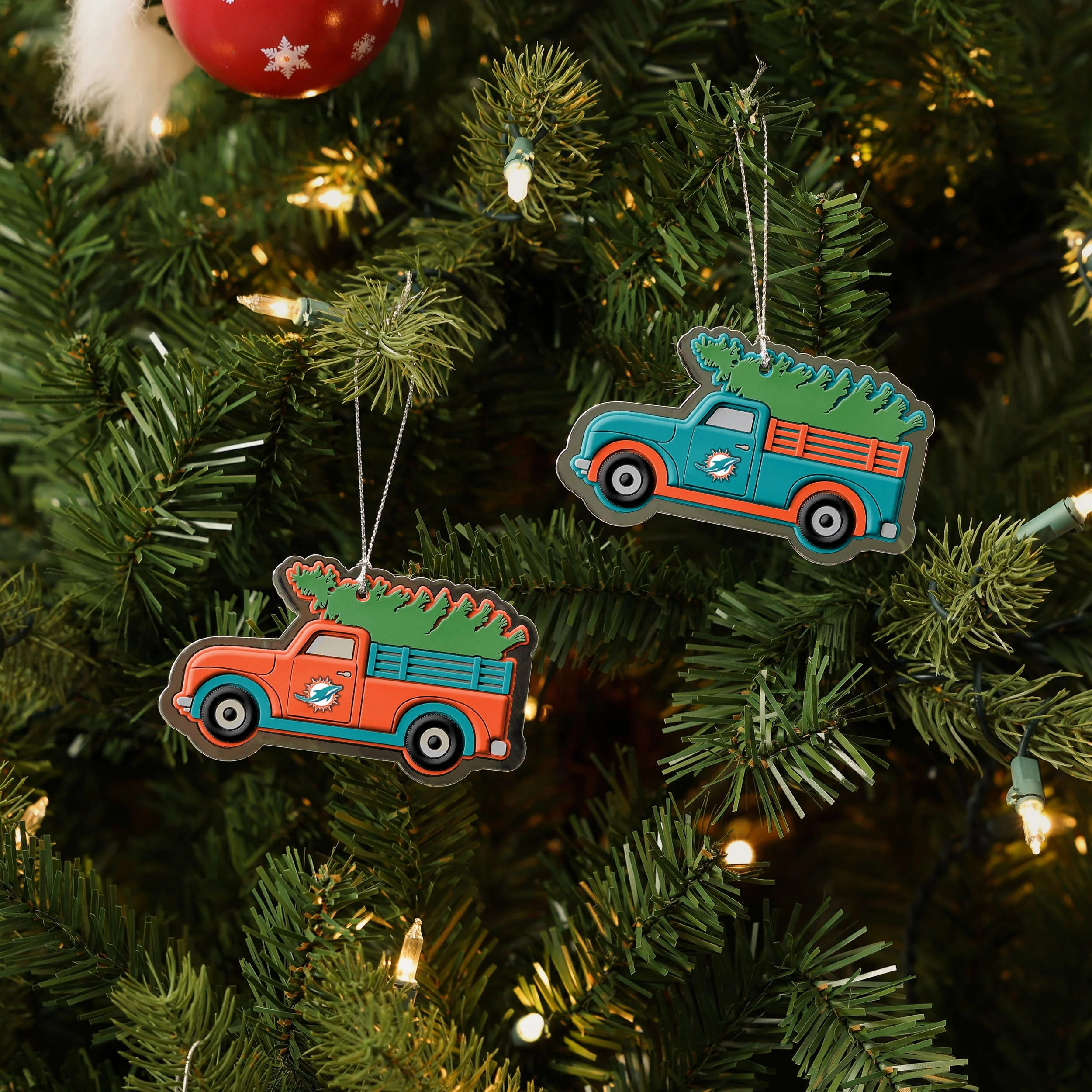 Miami Dolphins NFL 2 Pack Flat Metal Truck Ornaments - Image 2