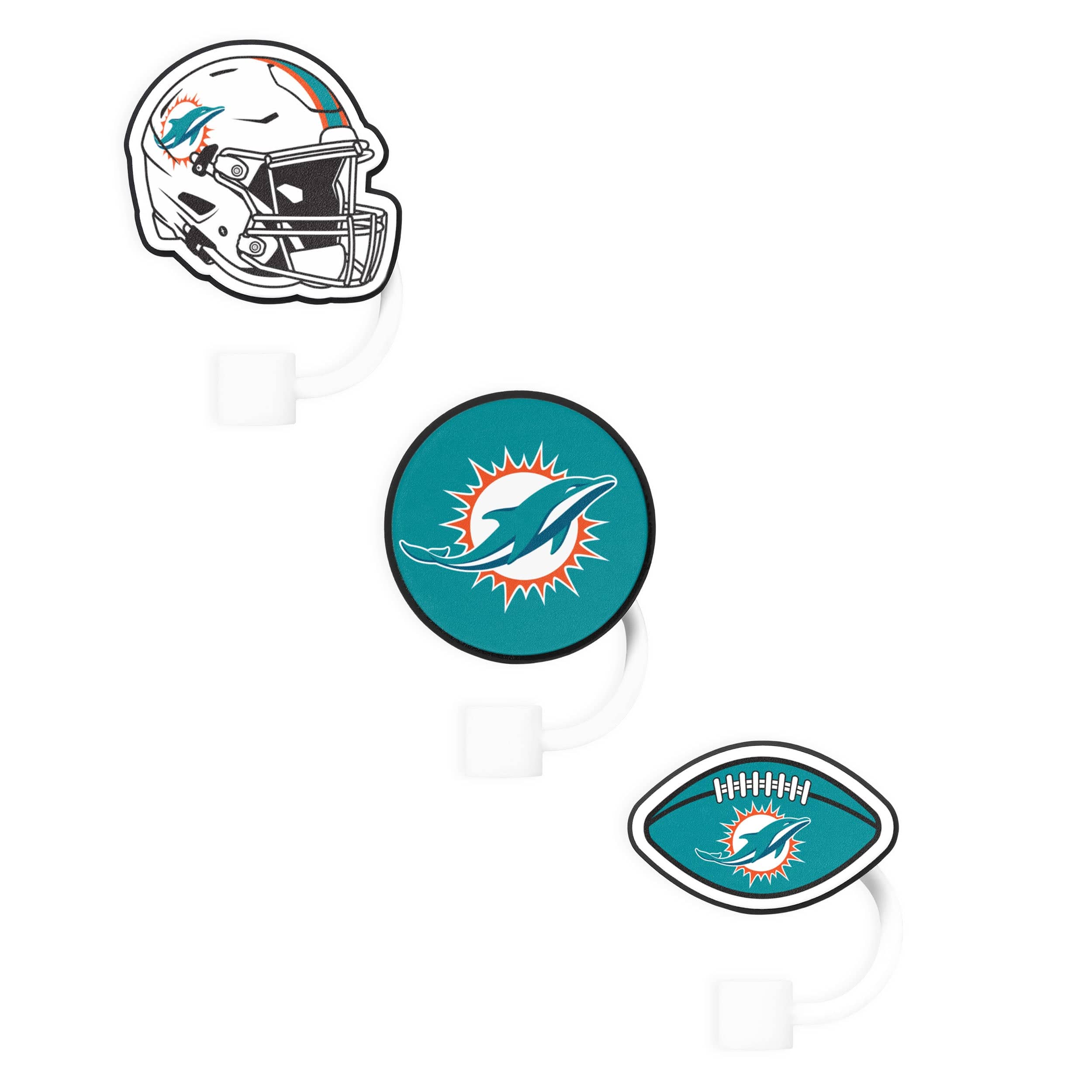 Miami Dolphins NFL 3 Pack Primary Logo Straw Toppers - Image 3